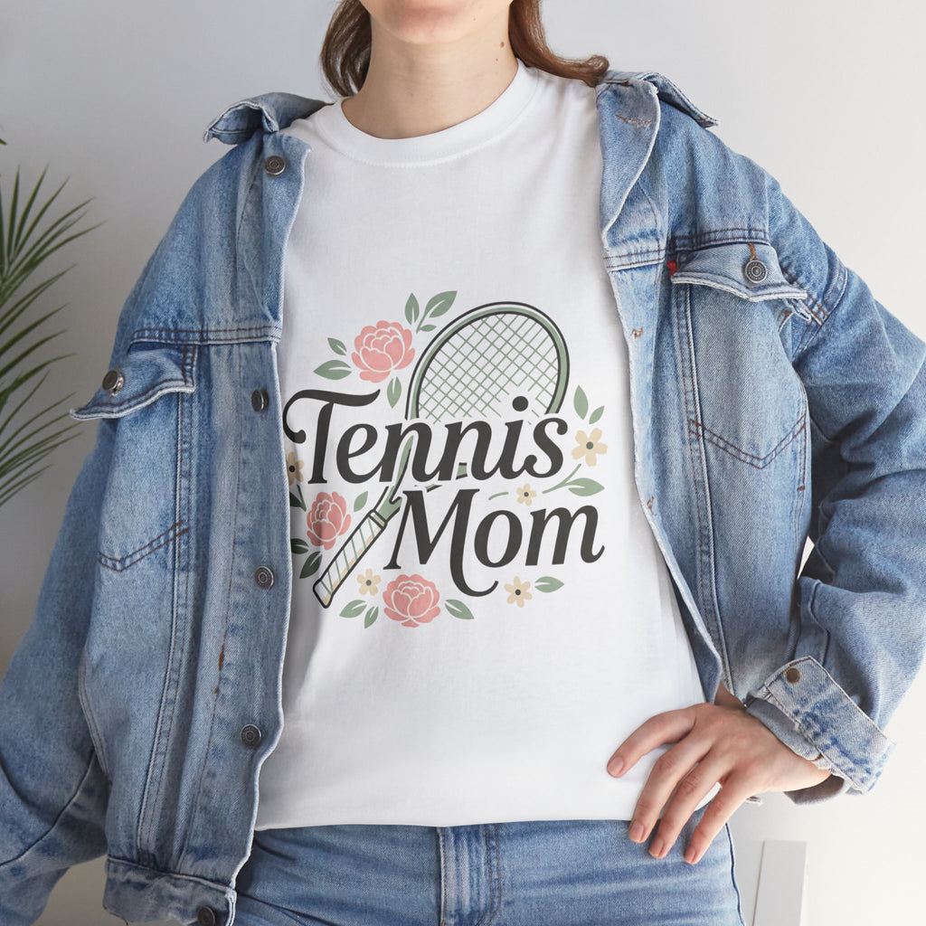 Tennis Mom T‑Shirt — Floral Tennis Racket Tee for Proud Sports Moms