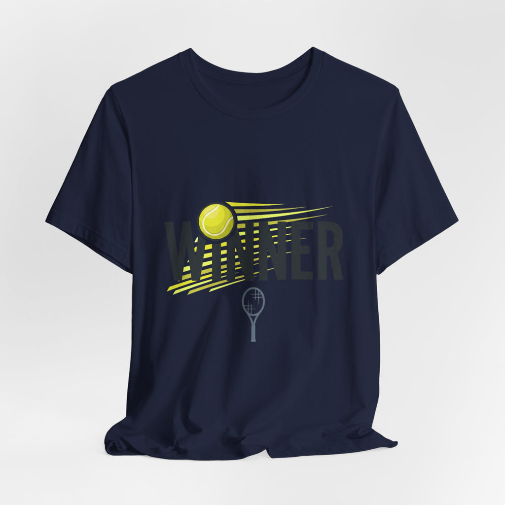 Winner Tennis T‑Shirt — Motivational Tennis Tee with Ball & Racket Graphic