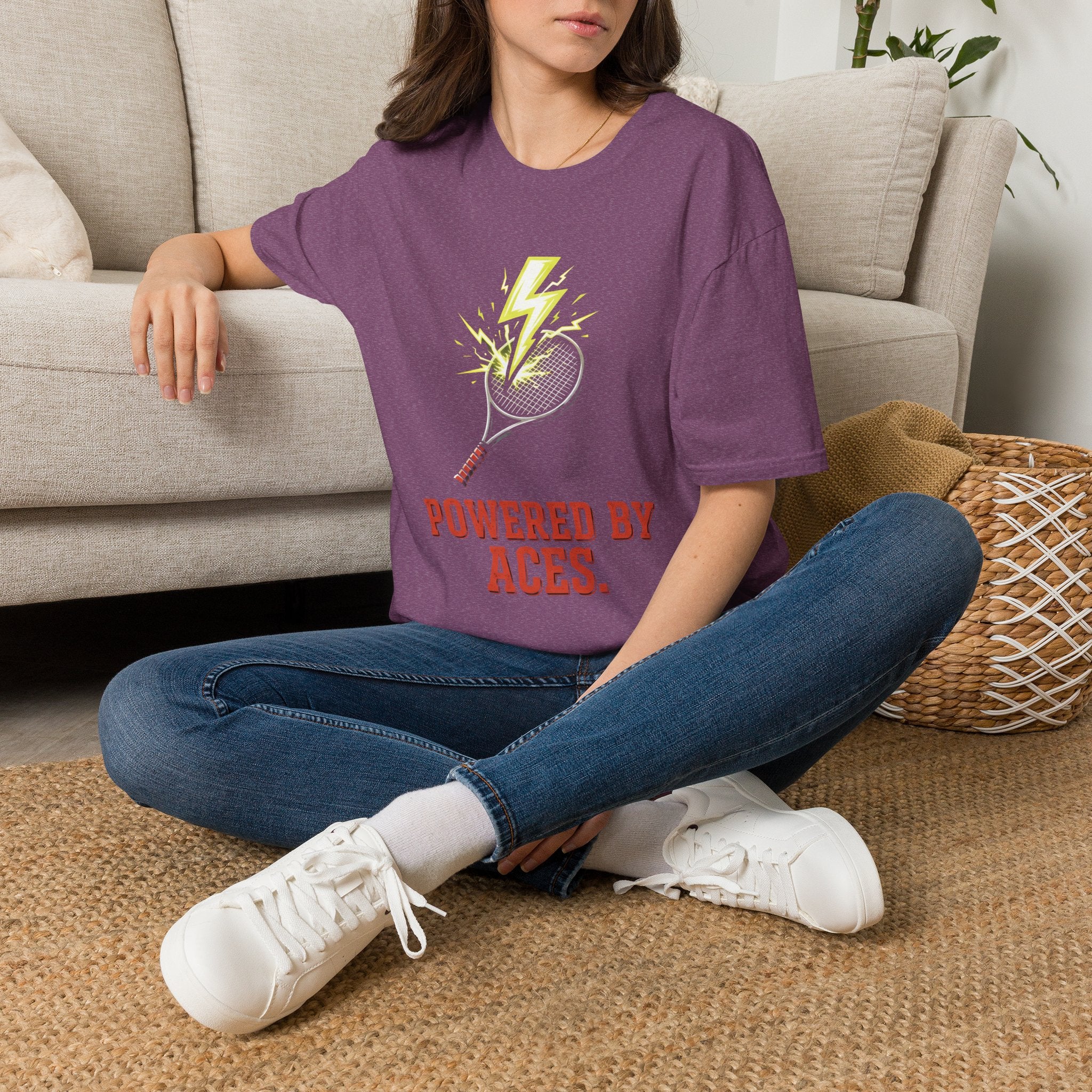 Tennis T-Shirt — "Powered By Aces" Lightning Racket Tee