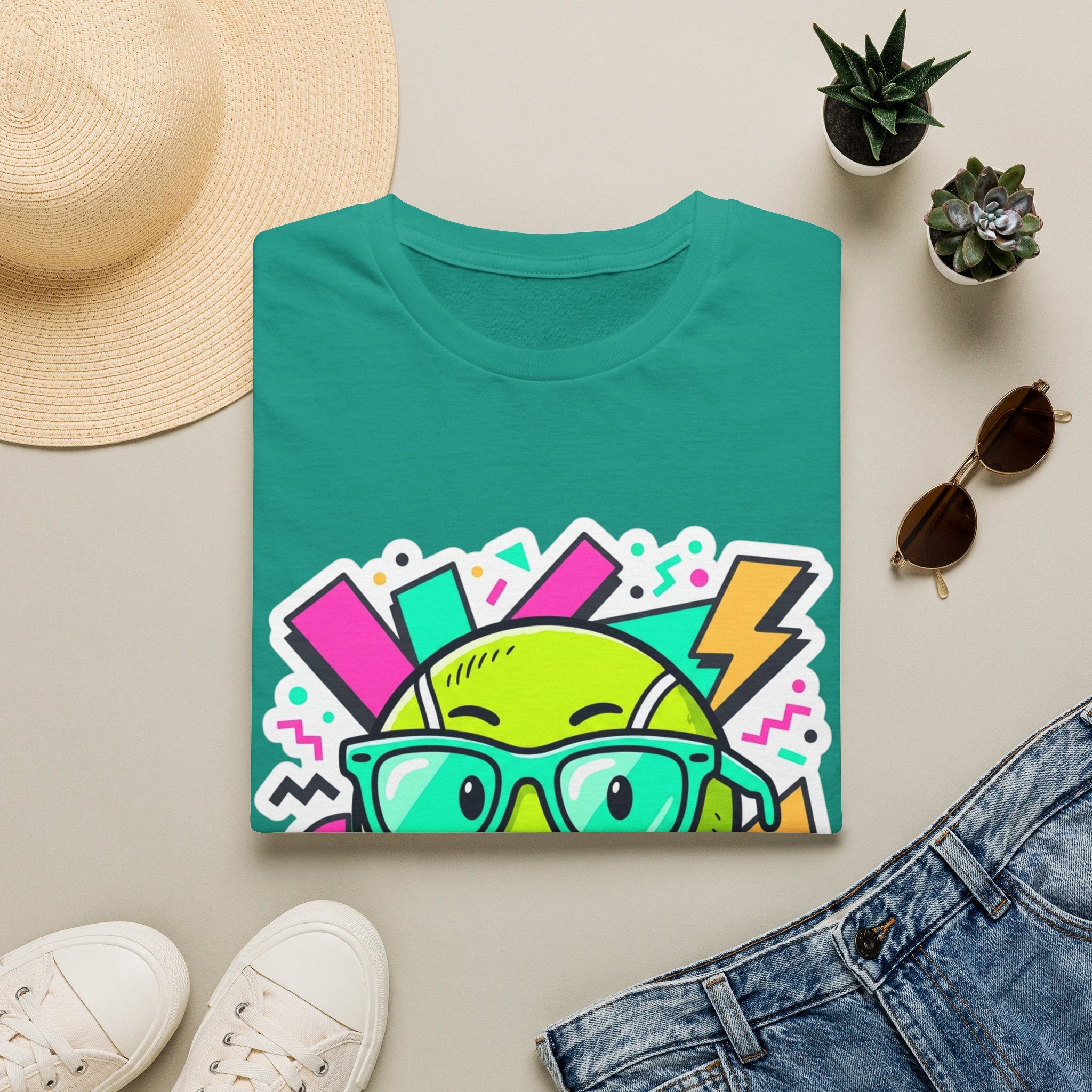 Retro Smiley Sunglasses T-Shirt — Neon Pop Graphic Tee