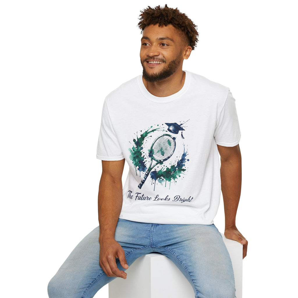 Tennis Watercolor Tee — “The Future Looks Bright” Graduation & Athlete Shirt