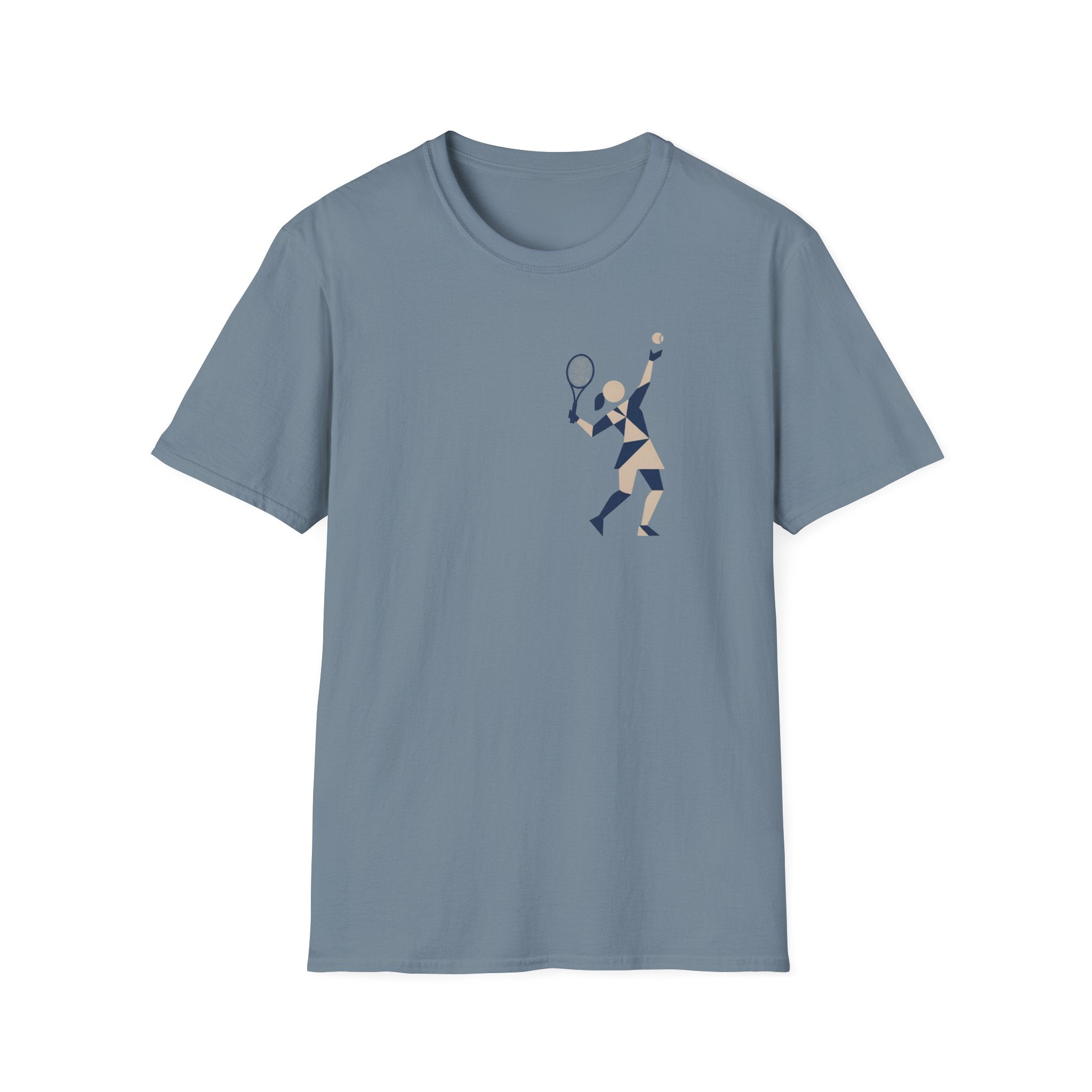 Geometric Tennis Player T-Shirt — Retro Athletic Graphic Tee
