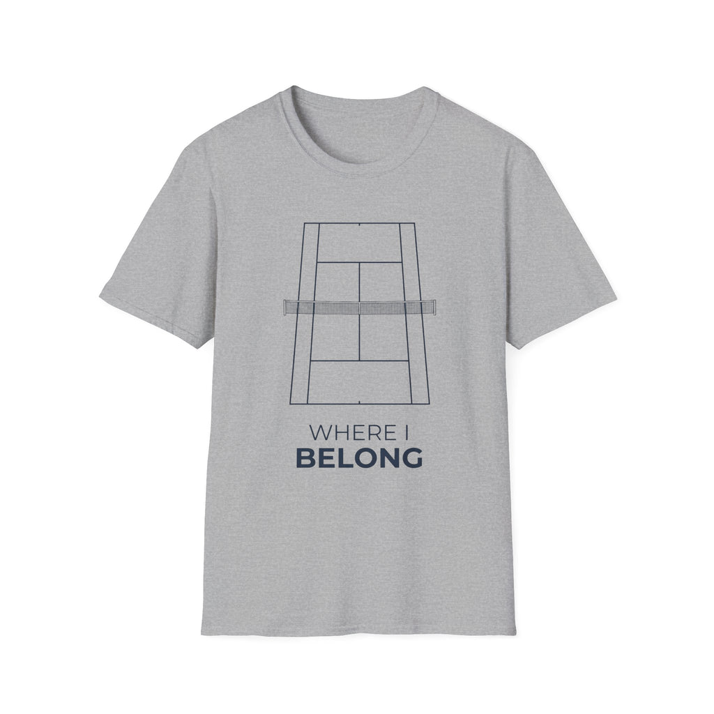 T-Shirt — 'Where I Belong' Minimalist Tennis Court Graphic