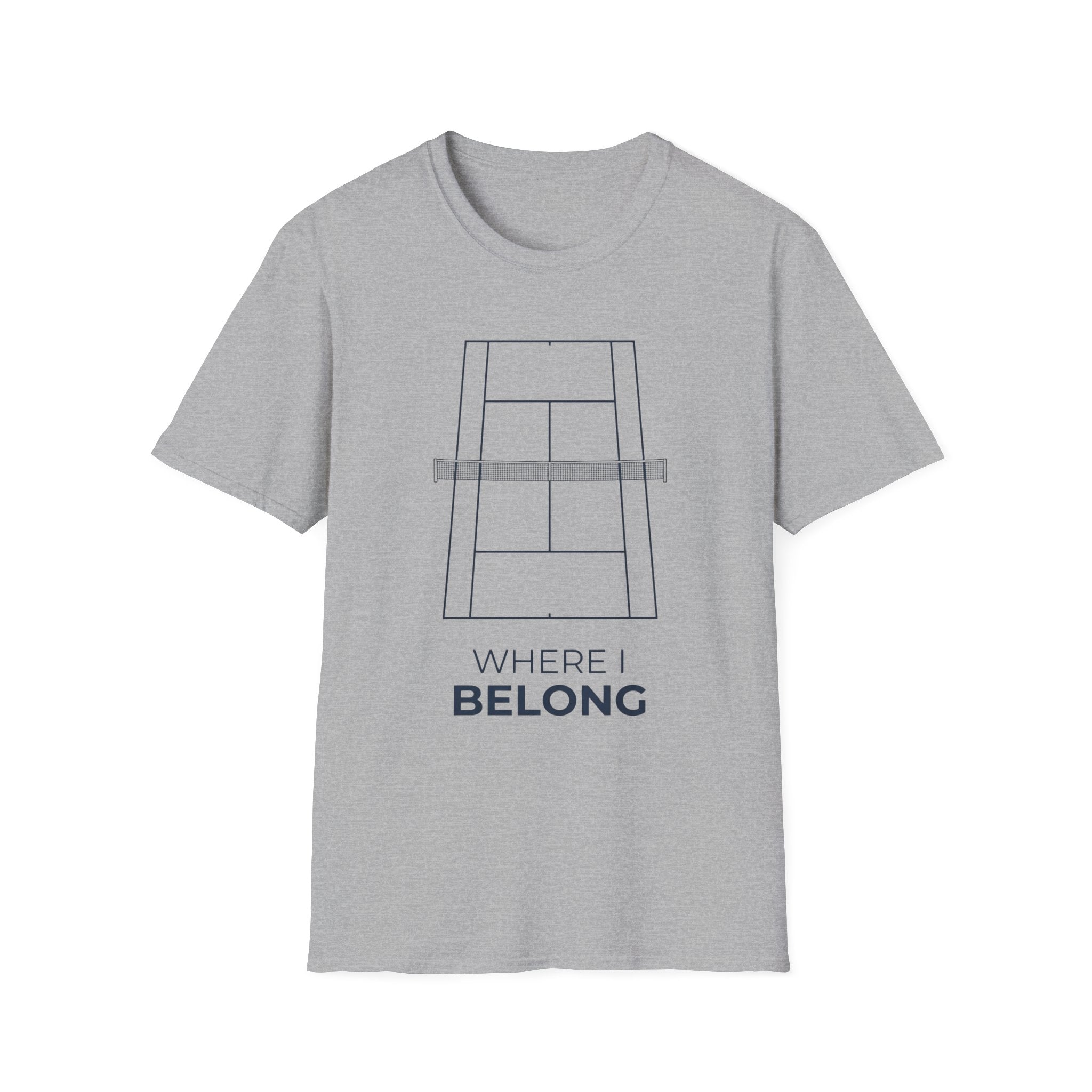 T-Shirt — 'Where I Belong' Minimalist Tennis Court Graphic
