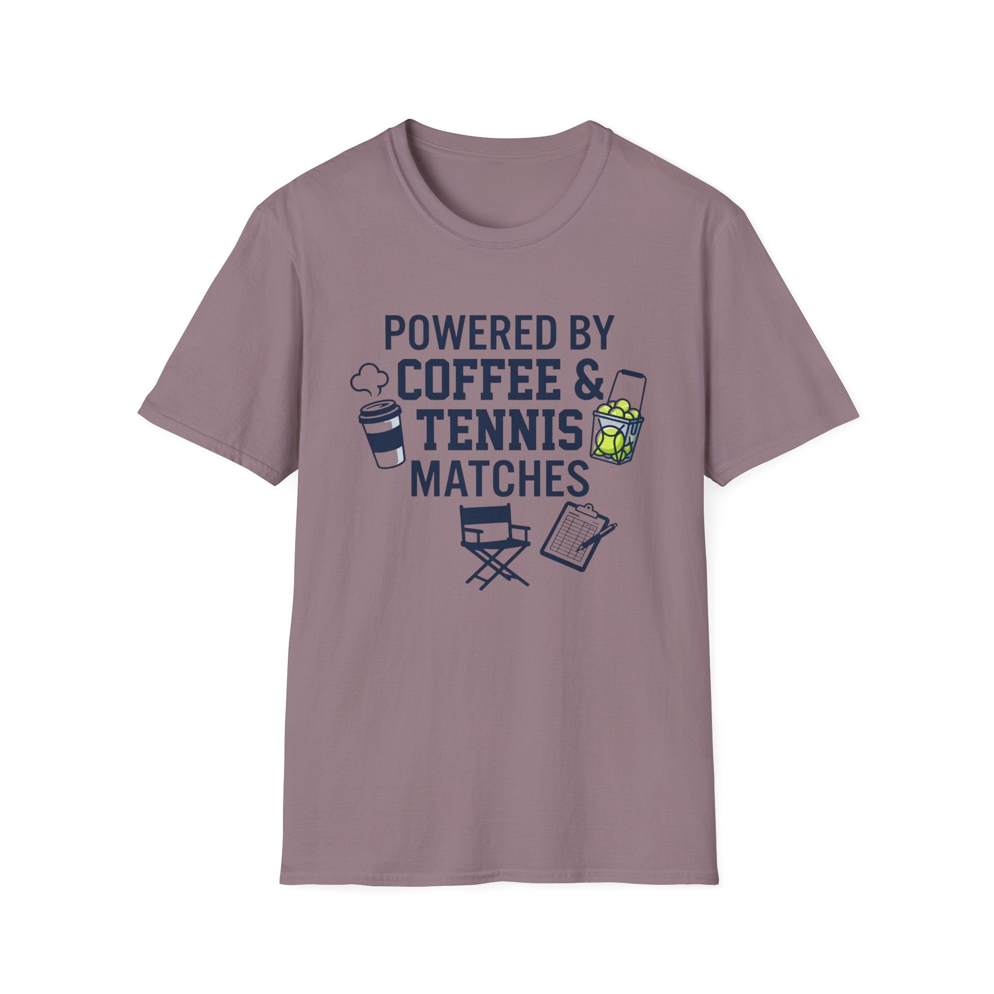 T-Shirt — "Powered by Coffee & Tennis Matches" Casual Tennis Player Tee