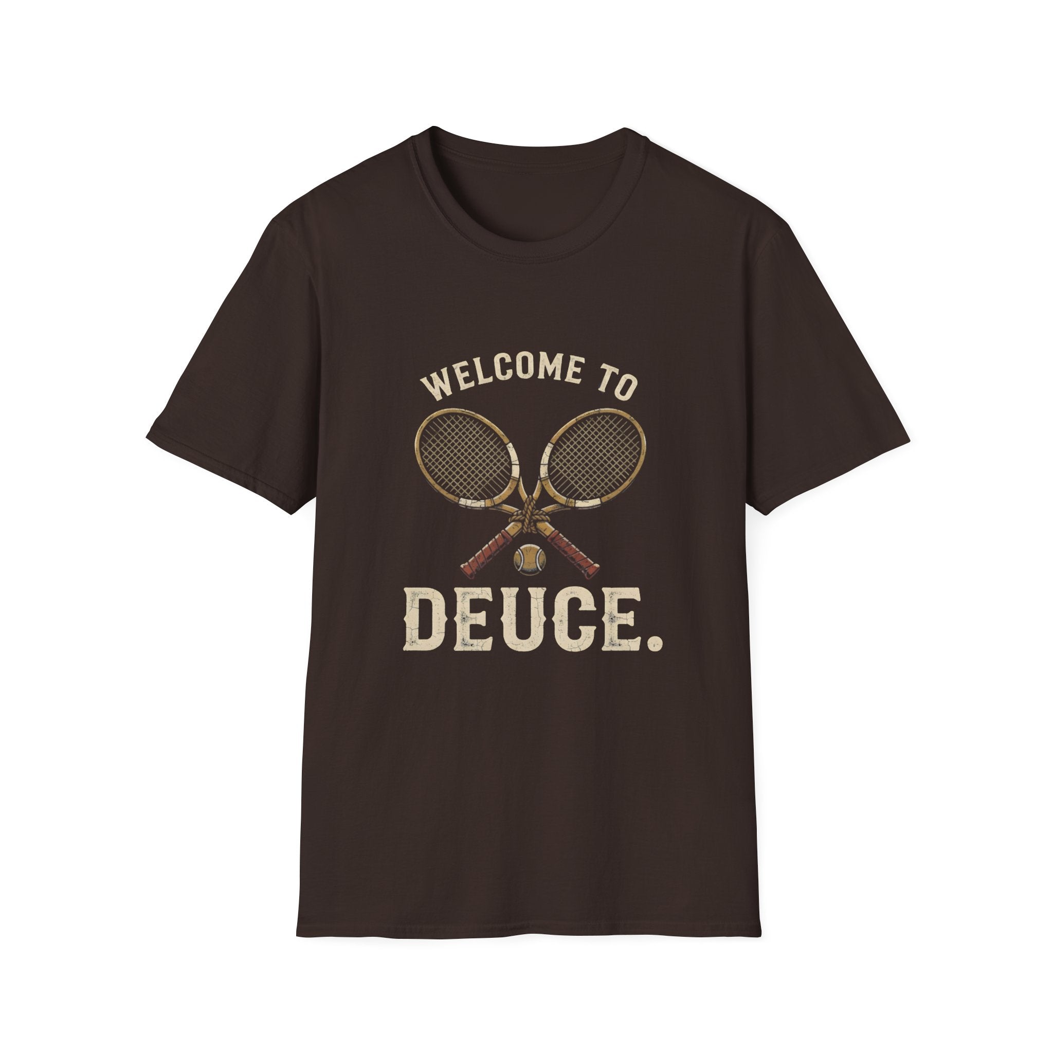 Welcome to Deuce Tennis T-Shirt — Vintage Racket Court Tee