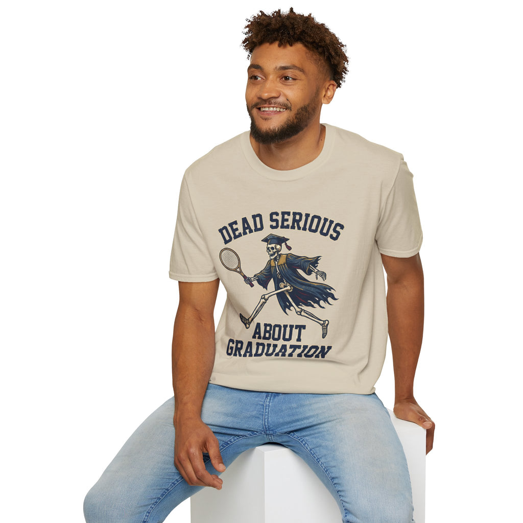 Graduation T-Shirt — "Dead Serious" Funny Skeleton Grad Tee