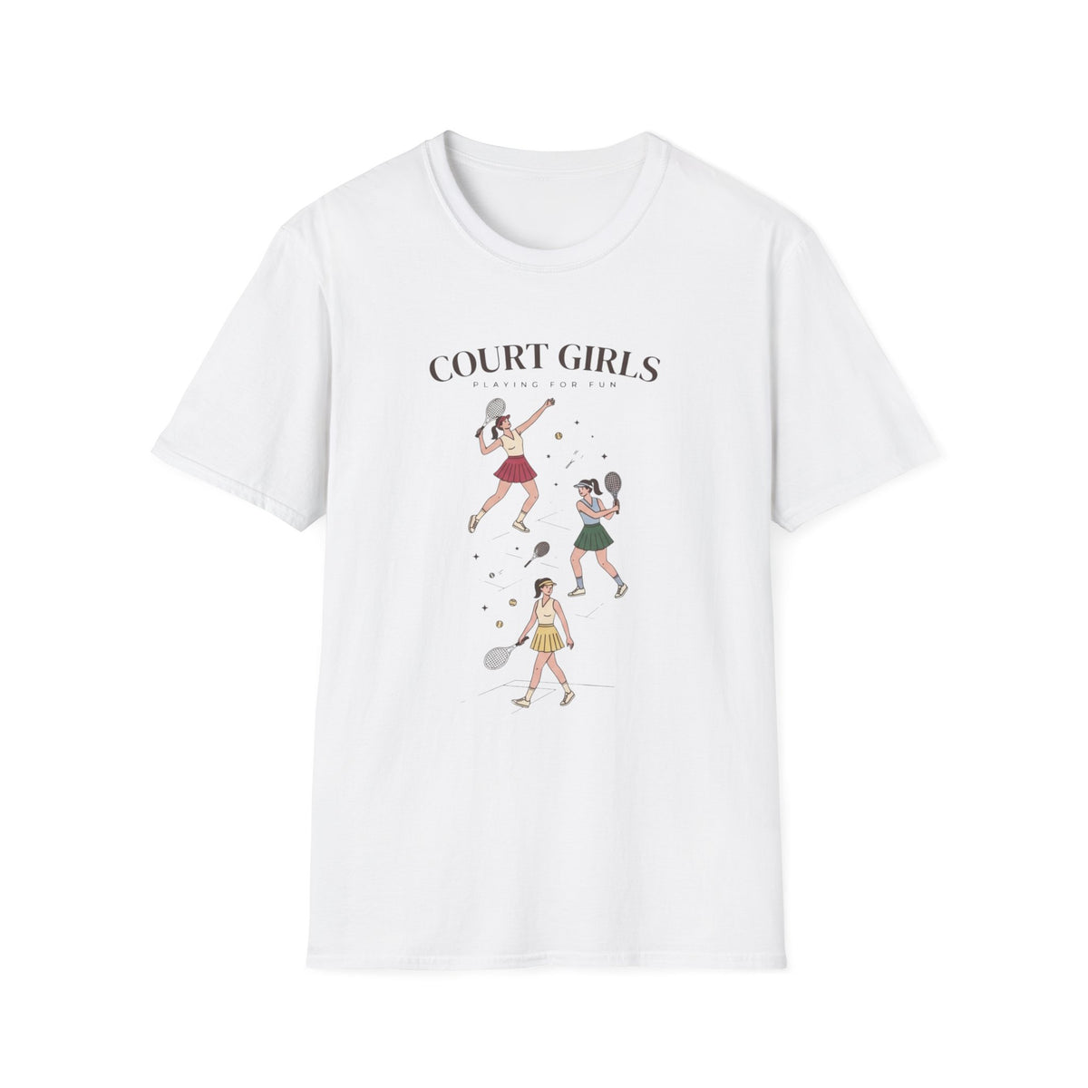Court Girls Tennis T-Shirt - Retro Female Players Graphic Tee