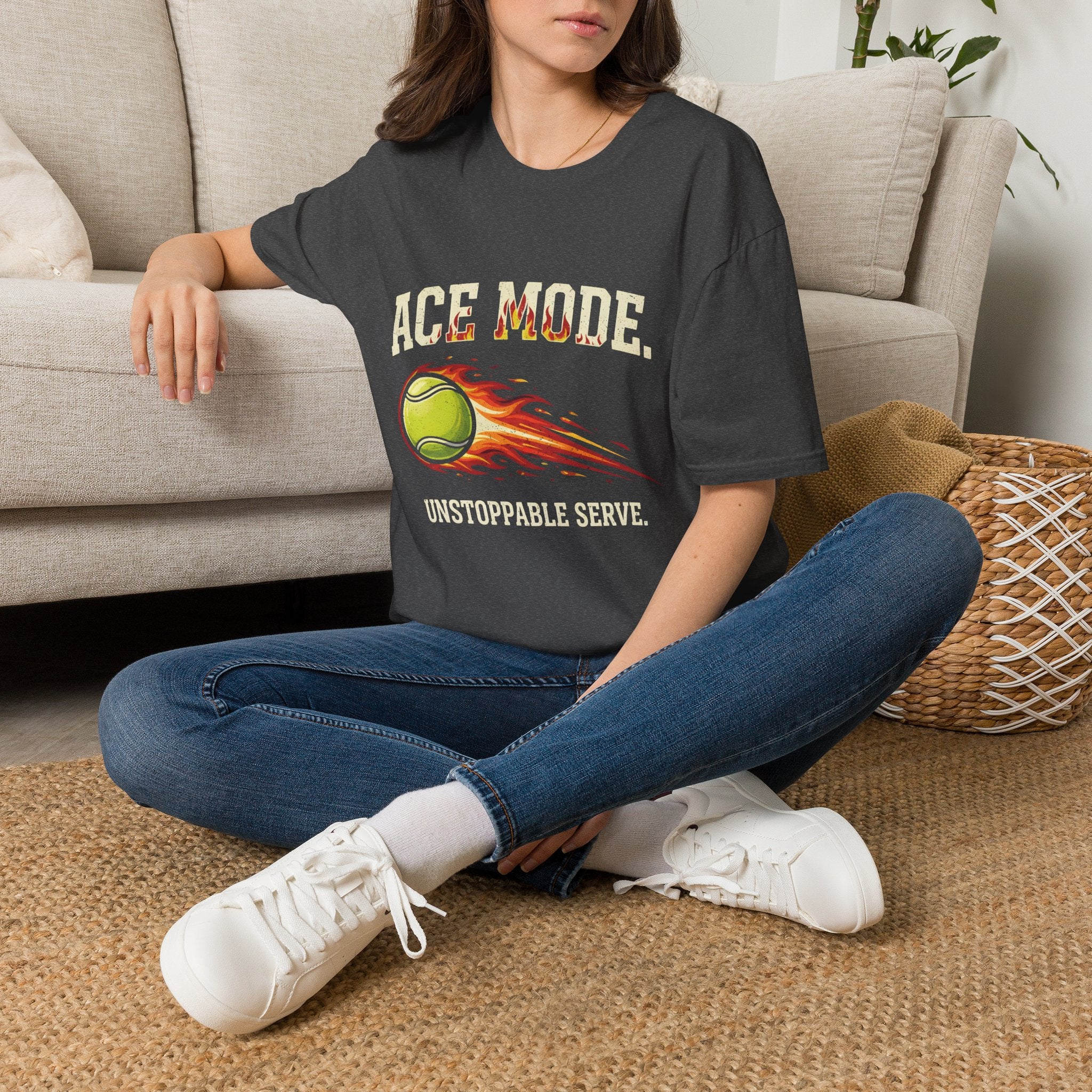 Ace Mode Tennis T-Shirt — Flaming Ball "Unstoppable Serve" Graphic Tee