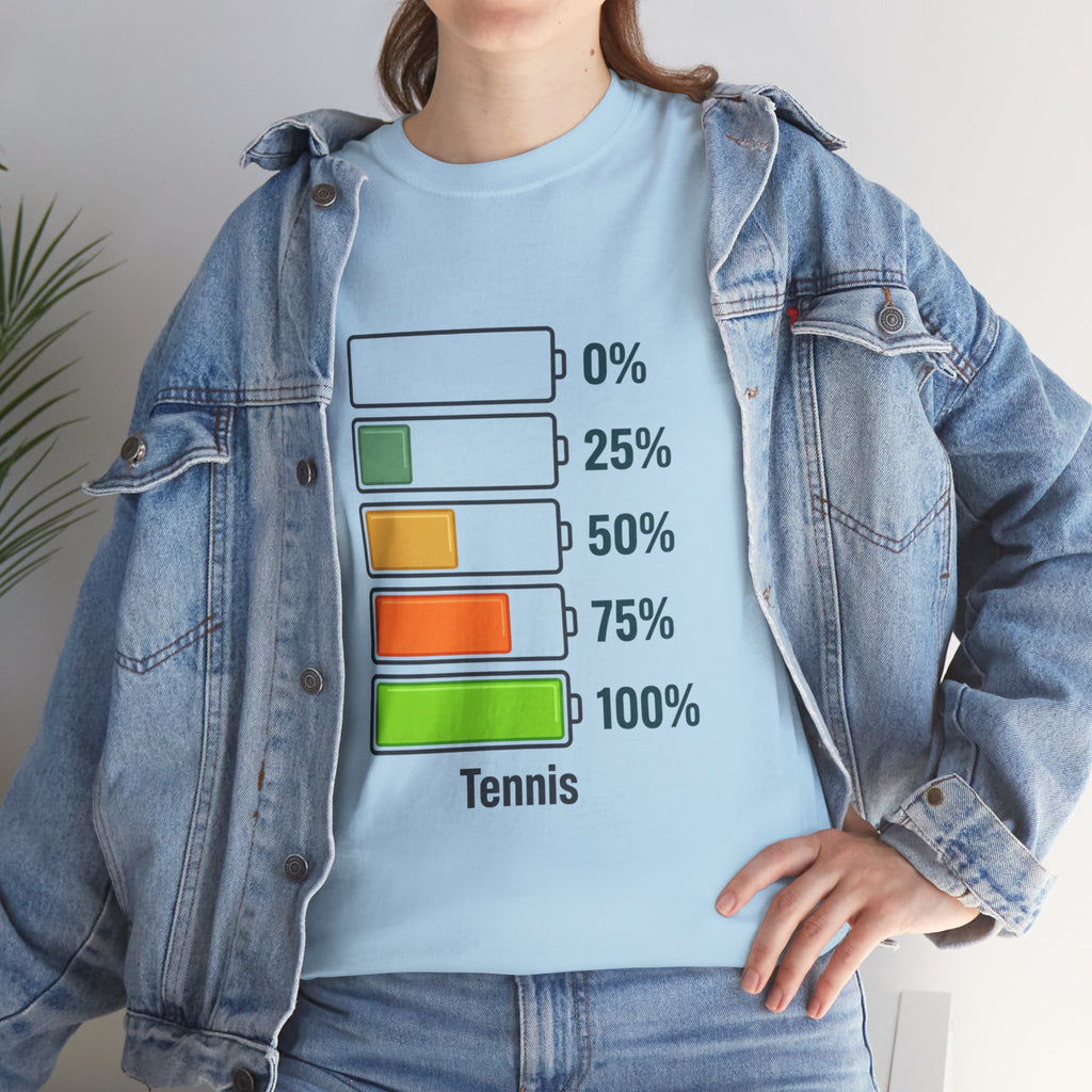 T-Shirt — Tennis Battery Level Graphic Tee (0%-100%)
