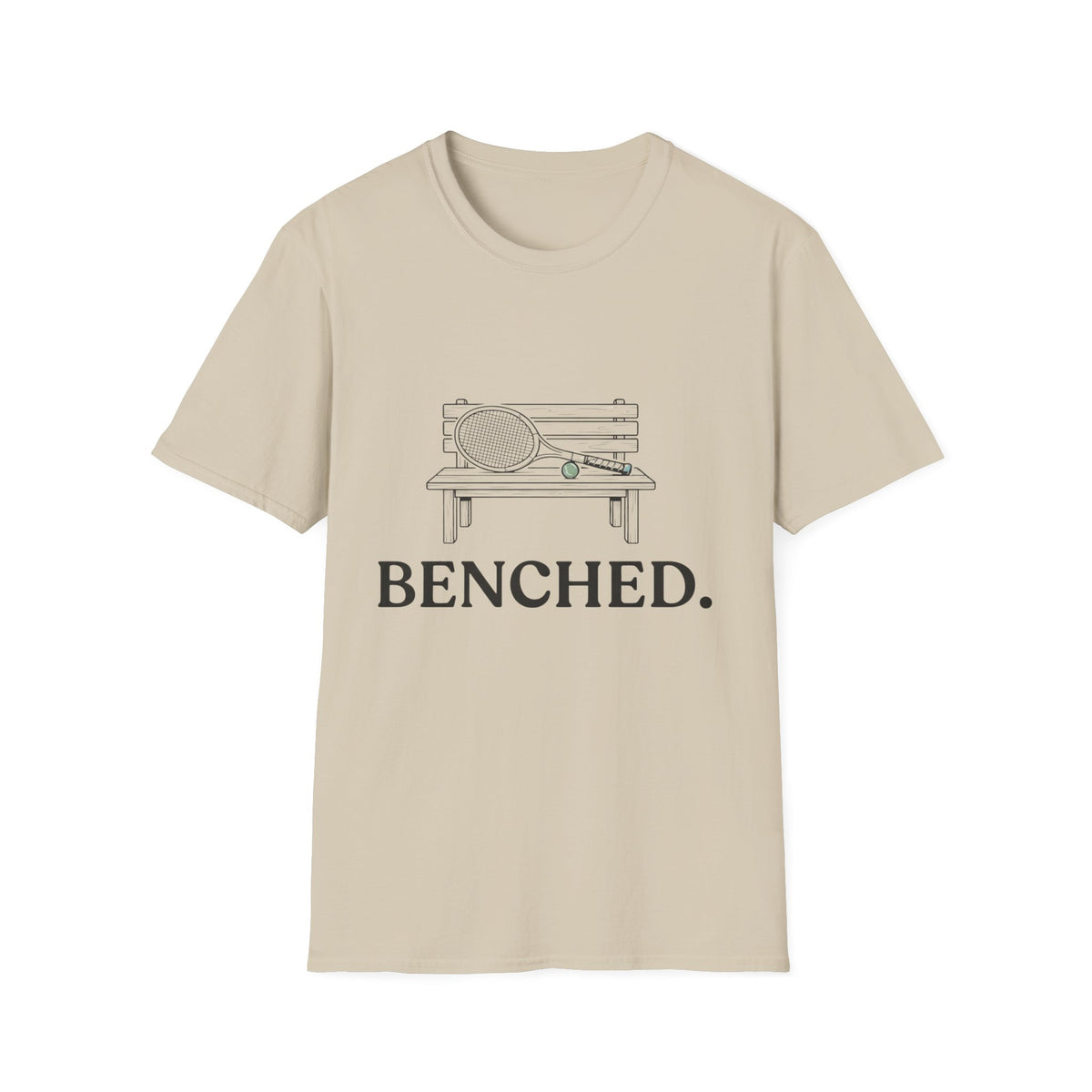 Benched Tennis T-Shirt — Funny Tennis Player Shirt with Bench Illustration