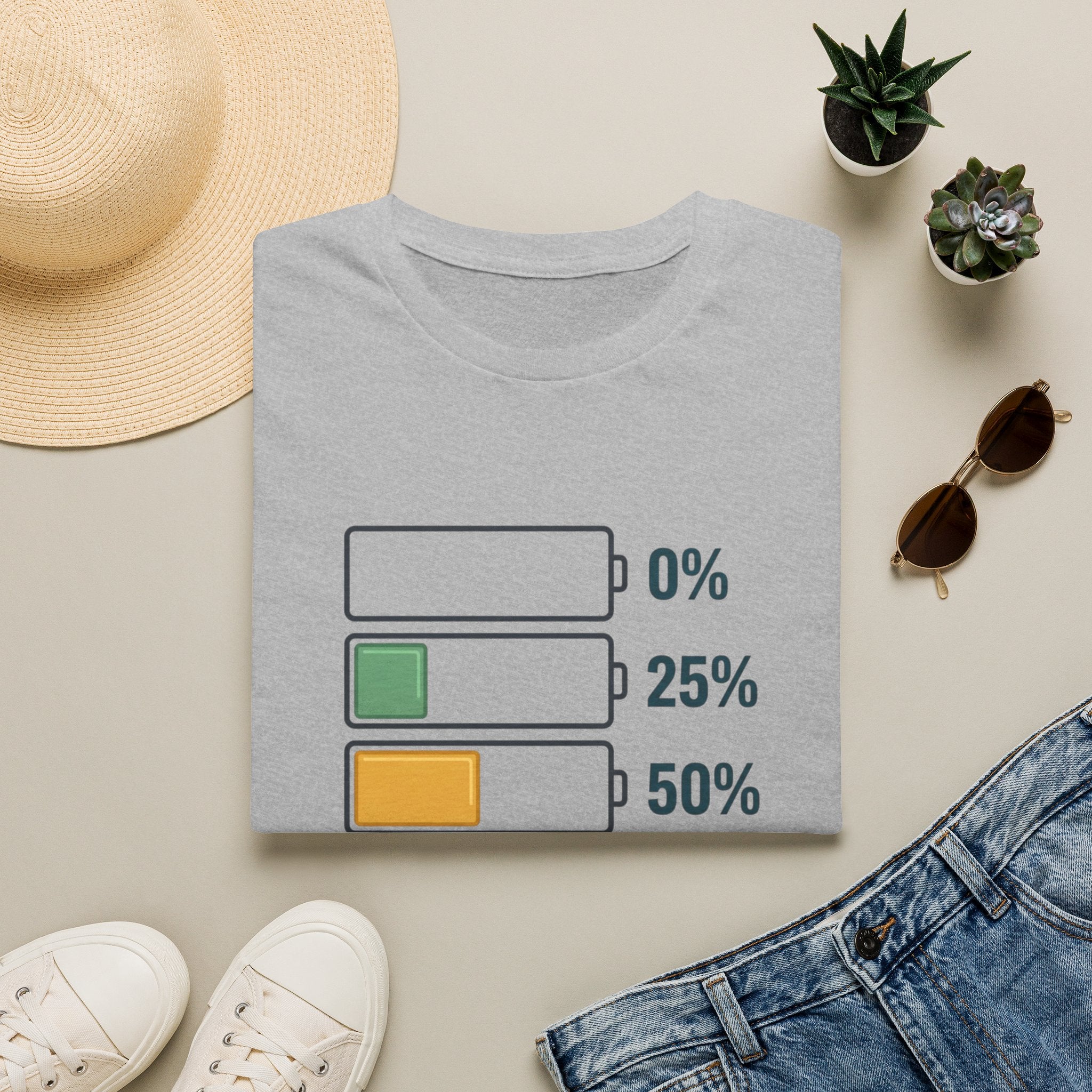 T-Shirt — Tennis Energy Levels Graphic Tee (0%–100% Battery Bars)