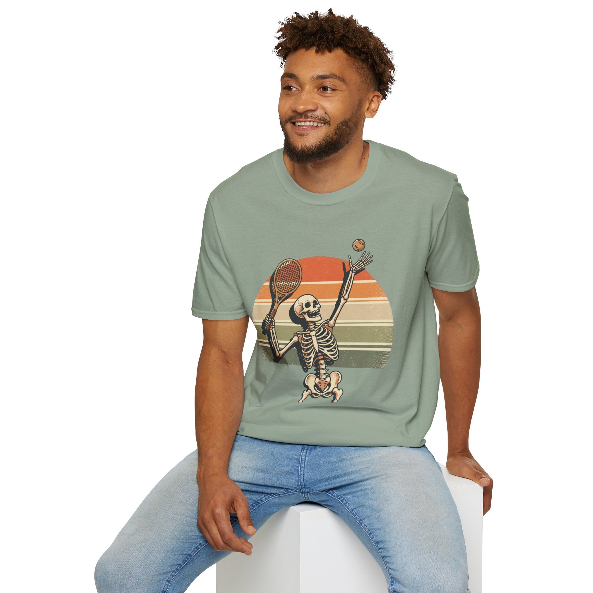 Skeleton Tennis Tee — Retro Sunset Vintage t_shirt