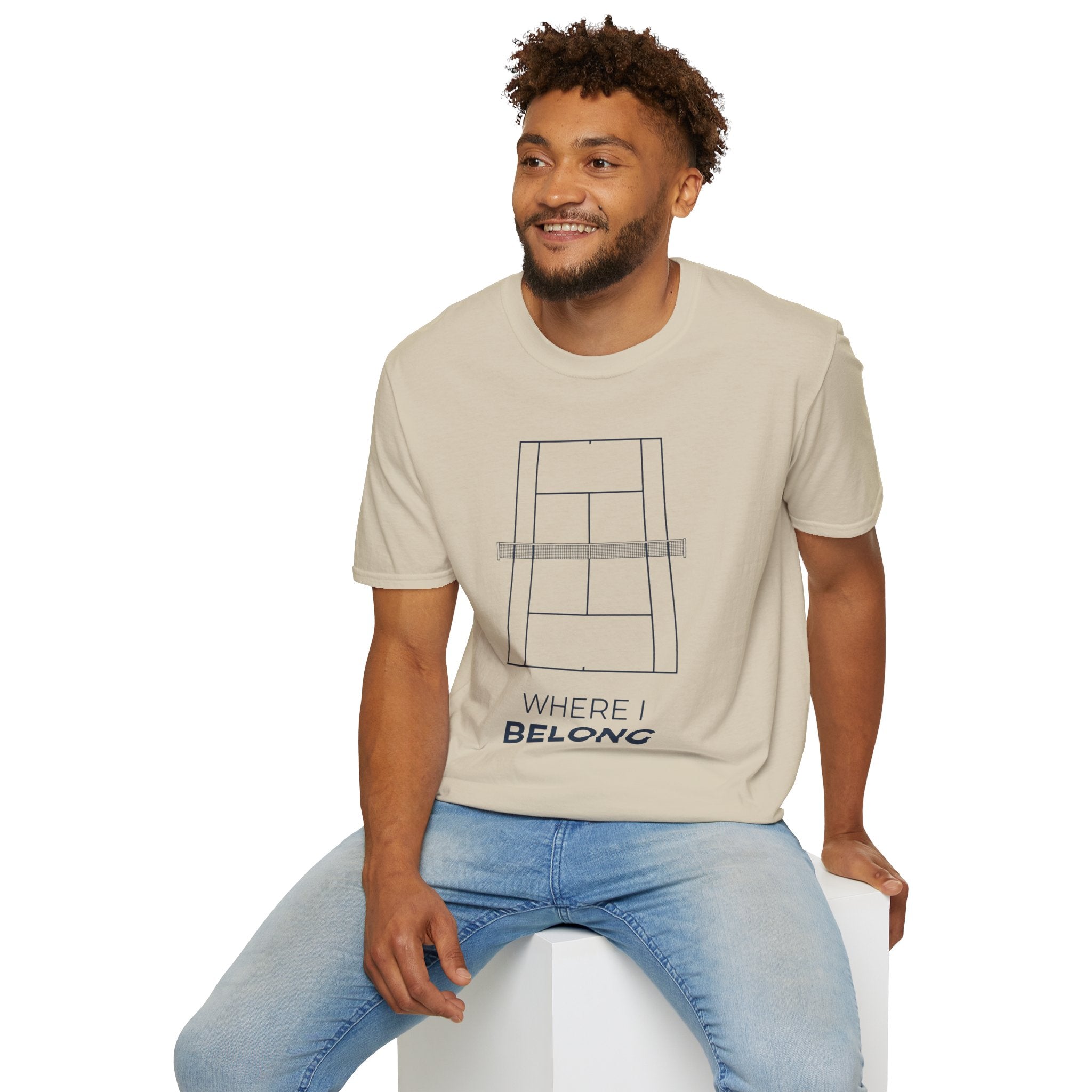 T-Shirt — 'Where I Belong' Minimalist Tennis Court Graphic