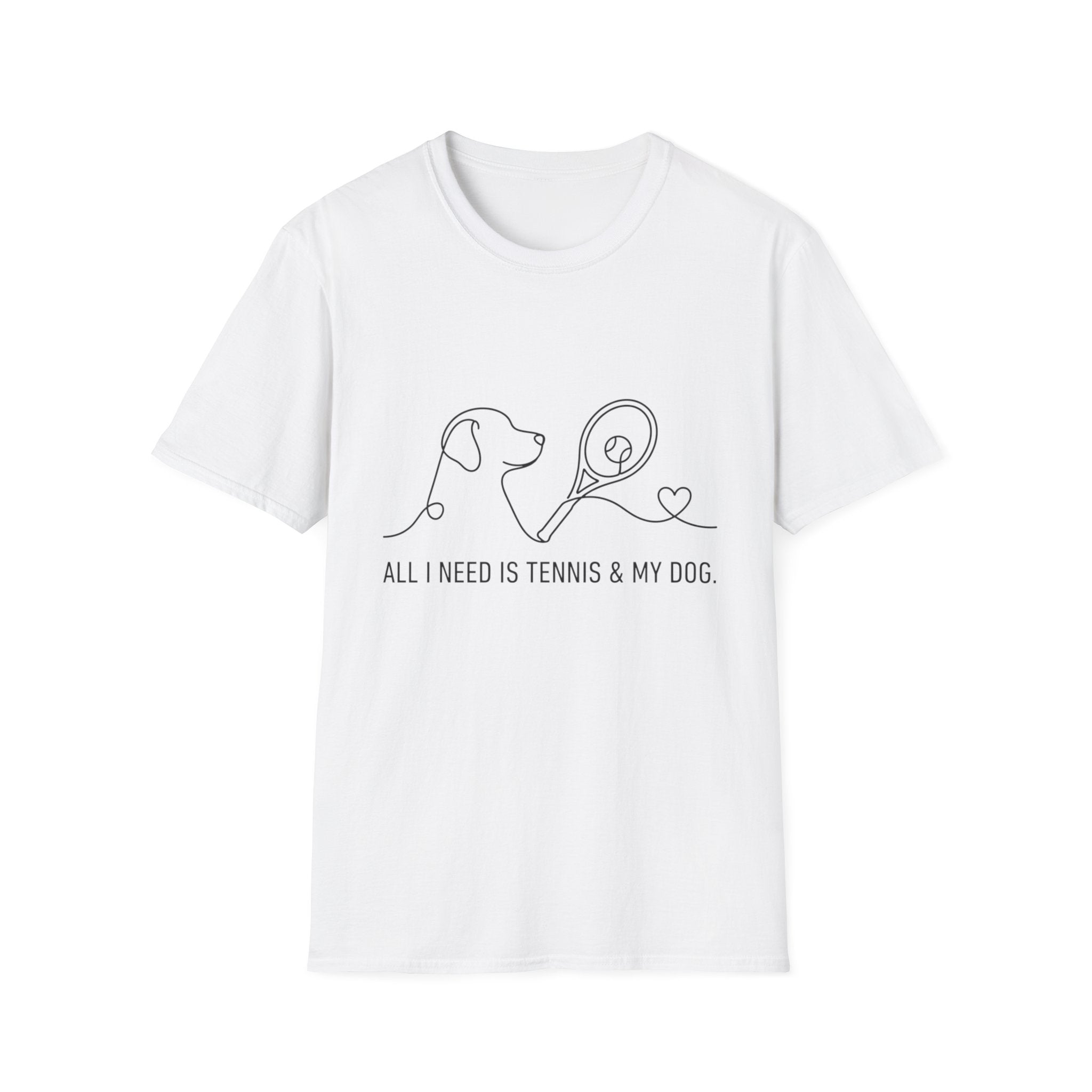 T-Shirt — "All I Need Is Tennis & My Dog" Minimal Line Art Tee