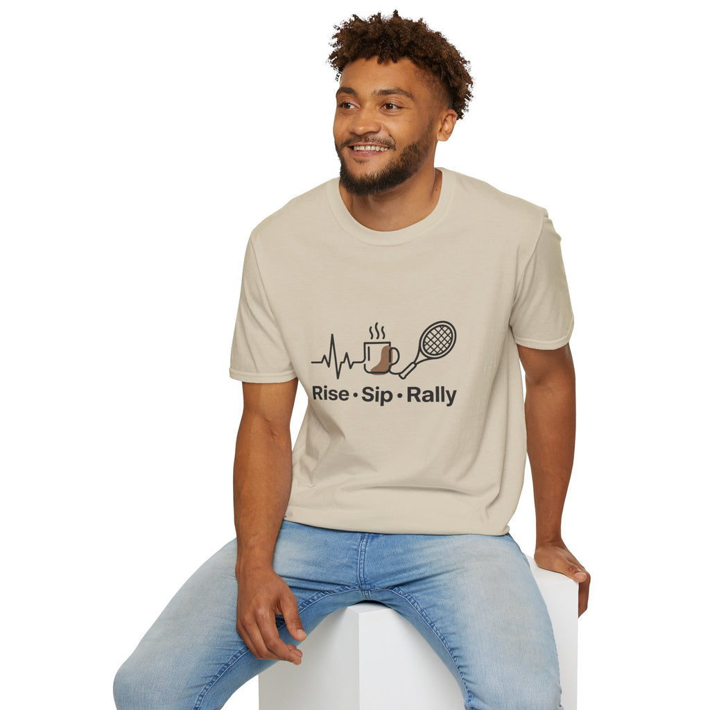 Tennis T-Shirt — Rise · Sip · Rally Coffee & Tennis