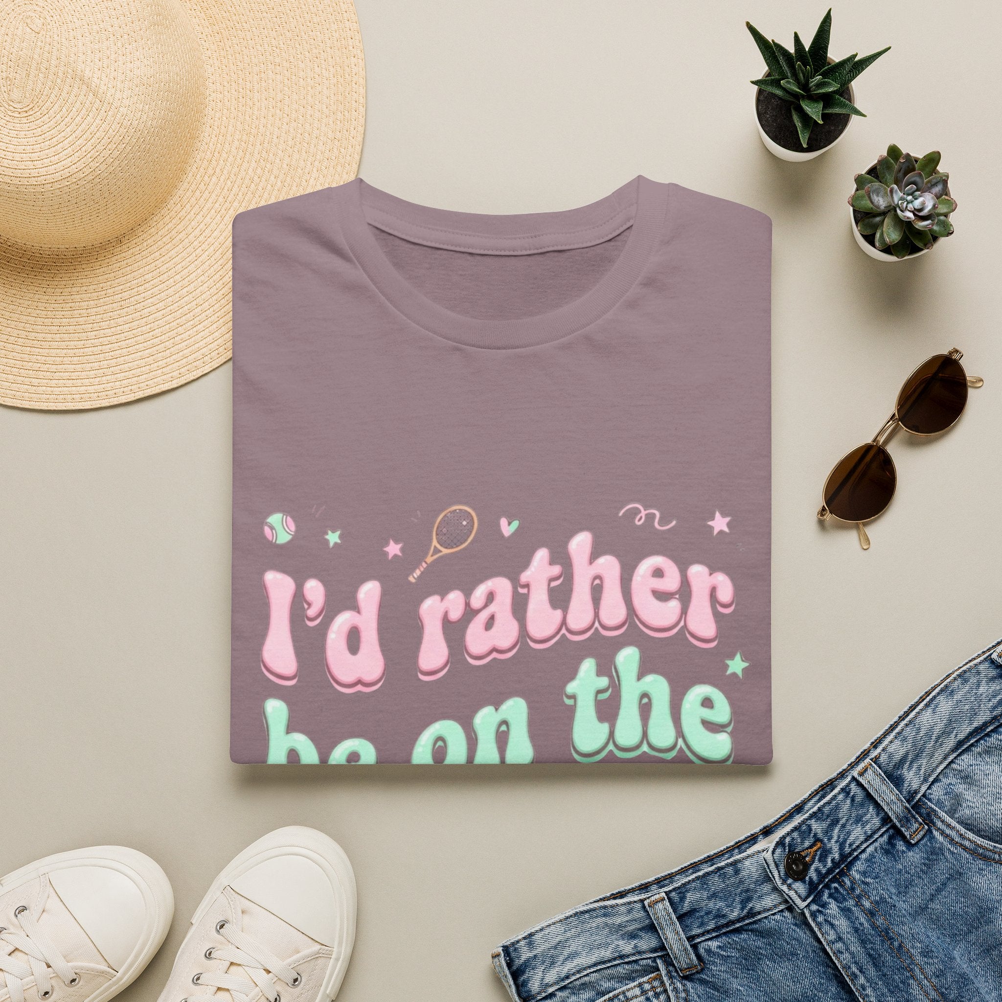 T-Shirt — "I'd Rather Be on the Court" Tennis Graphic Tee
