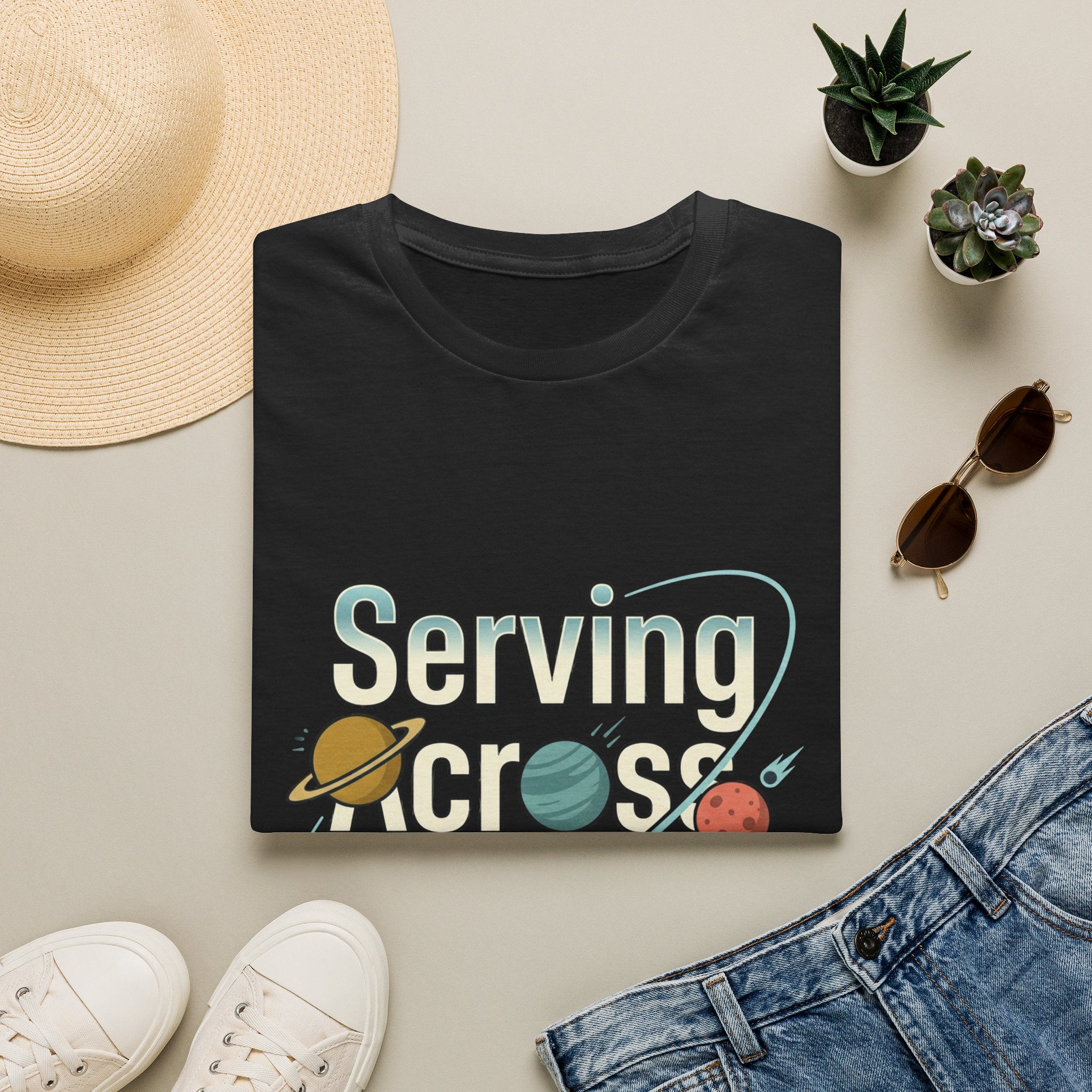 Serving Across the Galaxy Retro Space T-Shirt