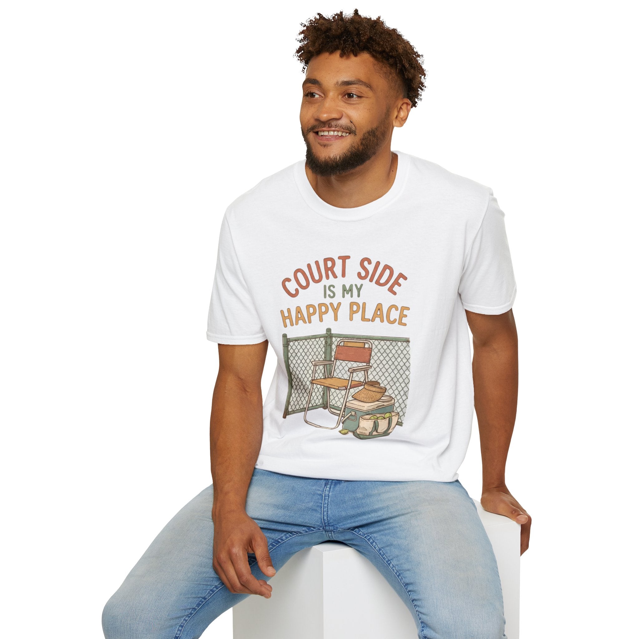 T-Shirt — "Court Side Is My Happy Place" Tennis Crew Tee