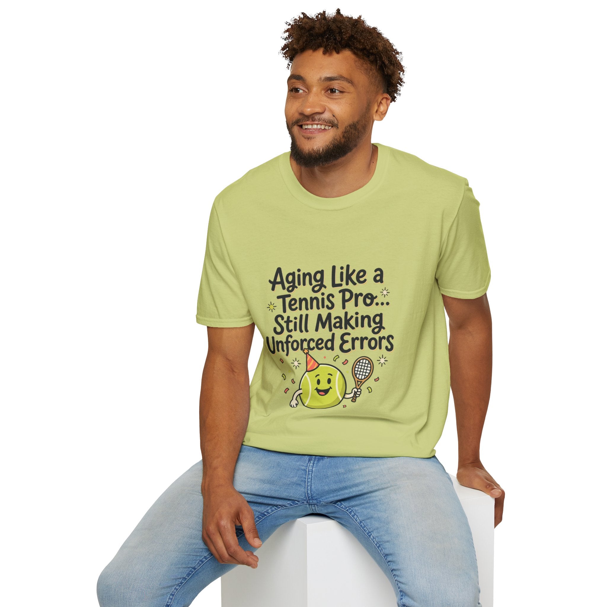 Funny Tennis Retirement T-Shirt — "Aging Like a Tennis Pro... Still Making Unforced Errors"