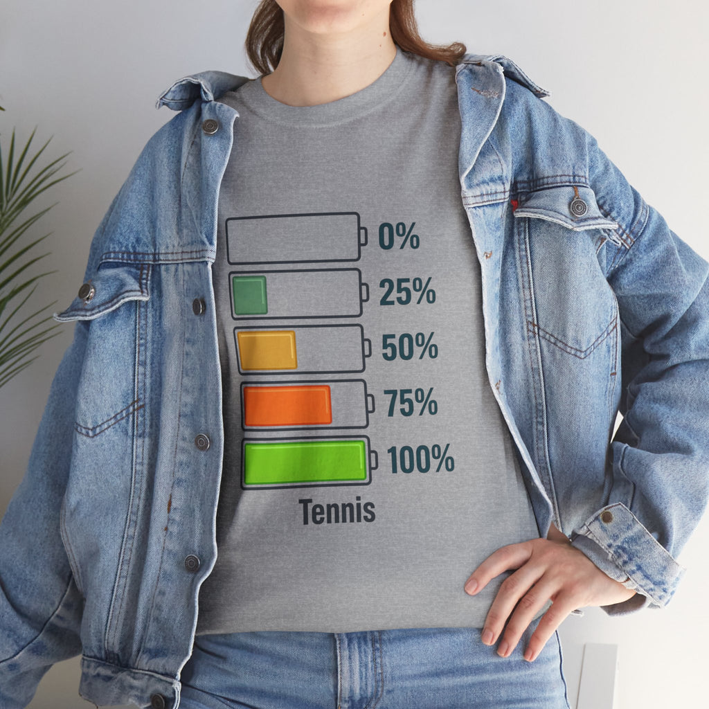 T-Shirt — Tennis Battery Level Graphic Tee (0%-100%)