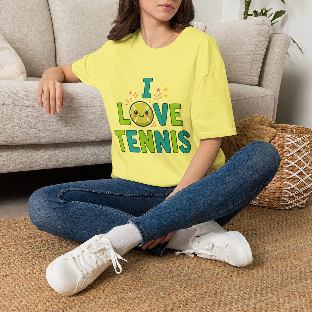 I Love Tennis T-Shirt — Cute Smiley Tennis Ball Tee for Players & Fans
