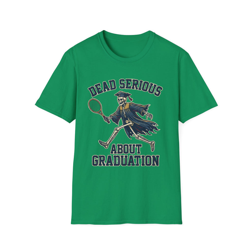 Graduation T-Shirt — "Dead Serious" Funny Skeleton Grad Tee