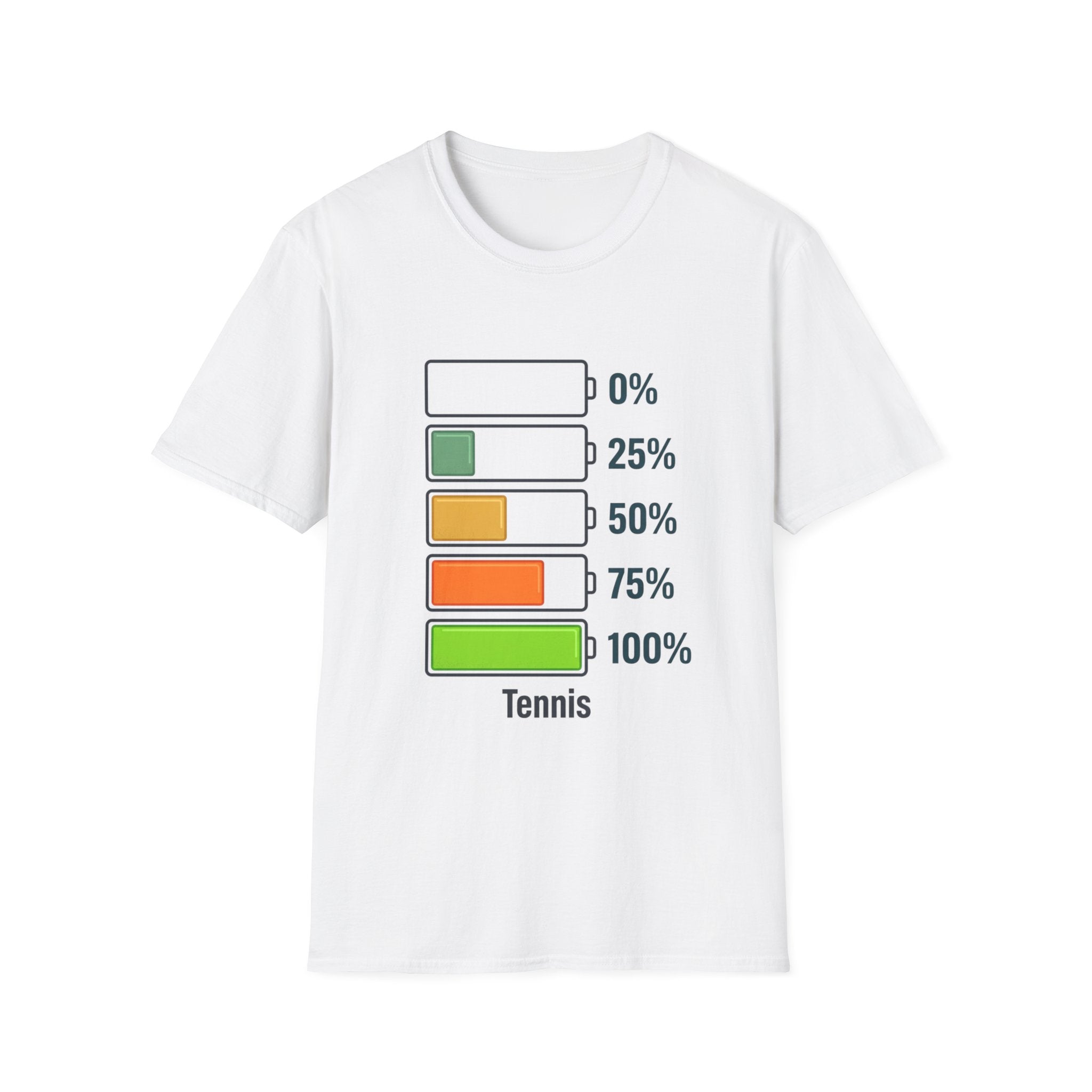 T-Shirt — Tennis Energy Levels Graphic Tee (0%–100% Battery Bars)