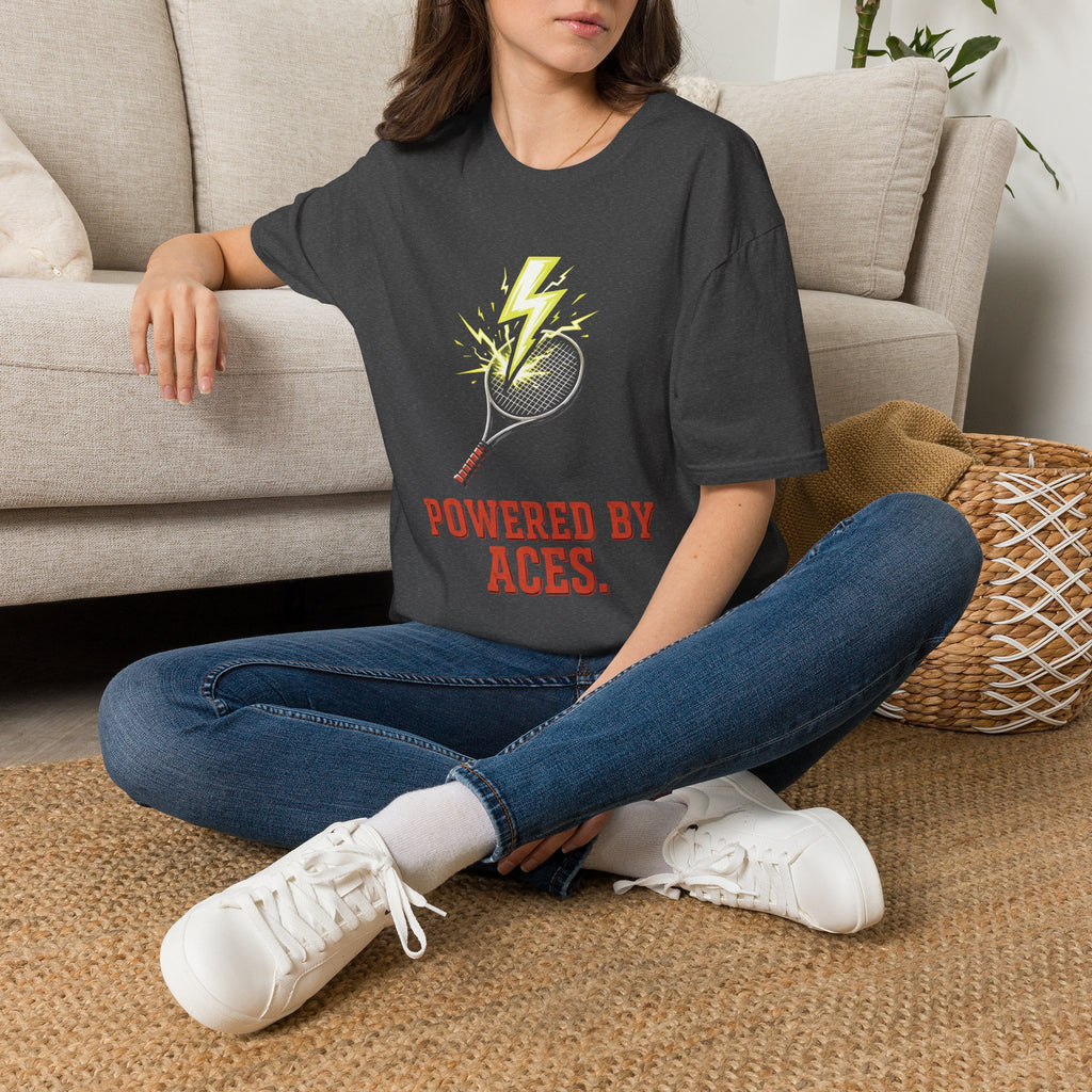 Tennis T-Shirt — "Powered By Aces" Lightning Racket Tee