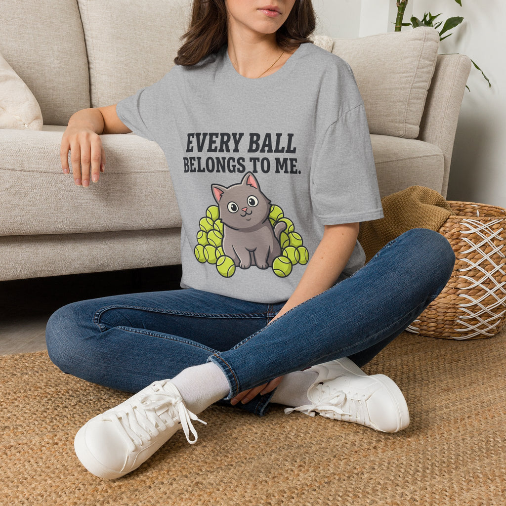Every Ball Belongs to Me Cat T-Shirt — Cute Tennis Ball Cat Tee for Pet Lovers