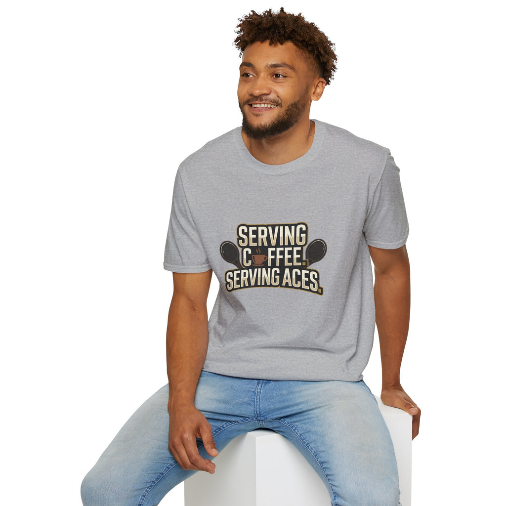 Serving Coffee, Serving Aces Tee — Tennis & Coffee Lover Graphic Shirt