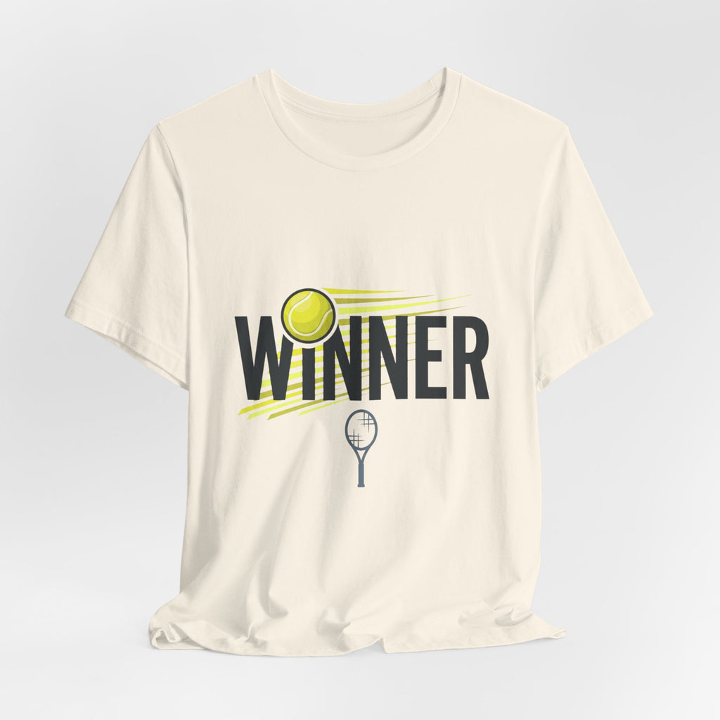 Winner Tennis T‑Shirt — Motivational Tennis Tee with Ball & Racket Graphic