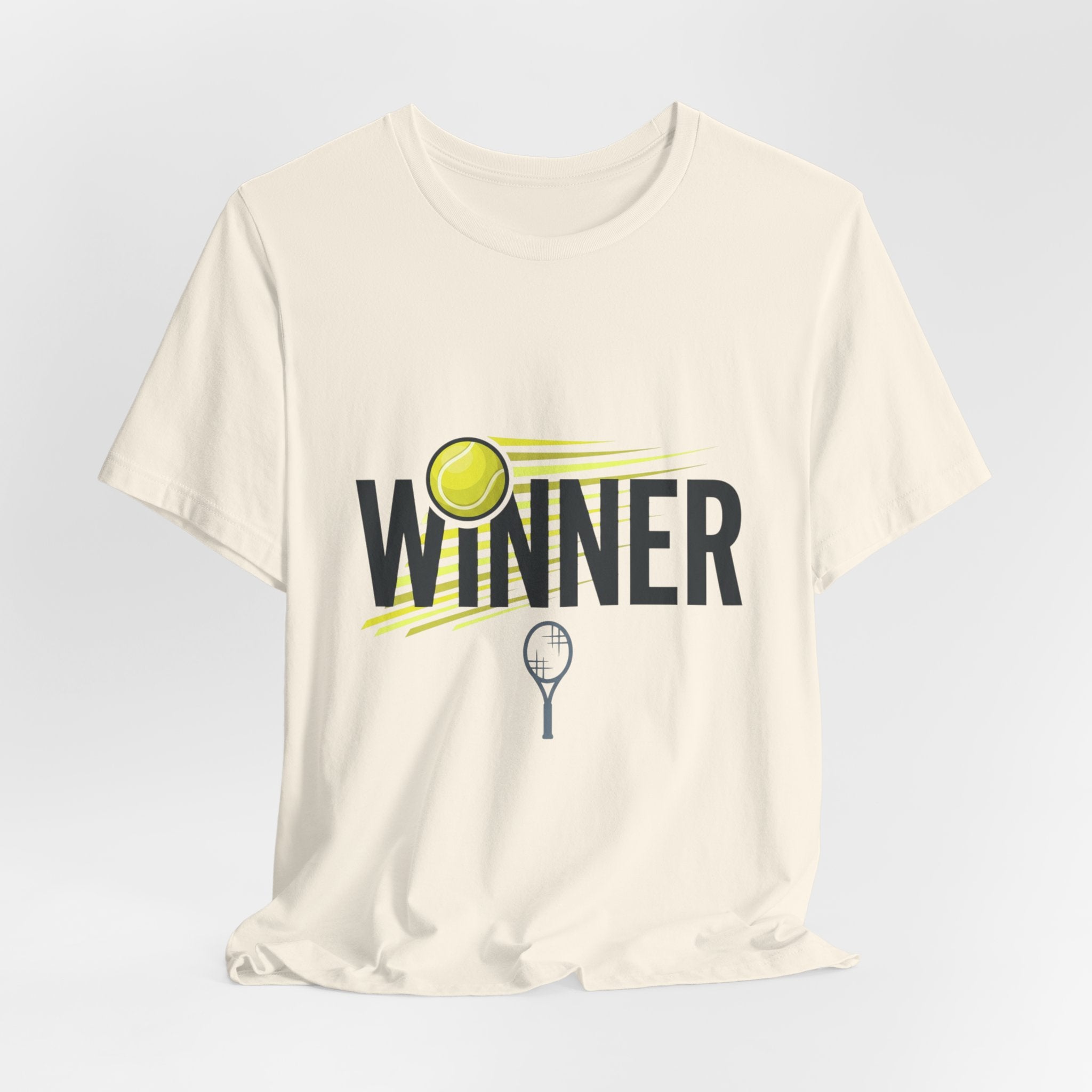 Winner Tennis T‑Shirt — Motivational Tennis Tee with Ball & Racket Graphic