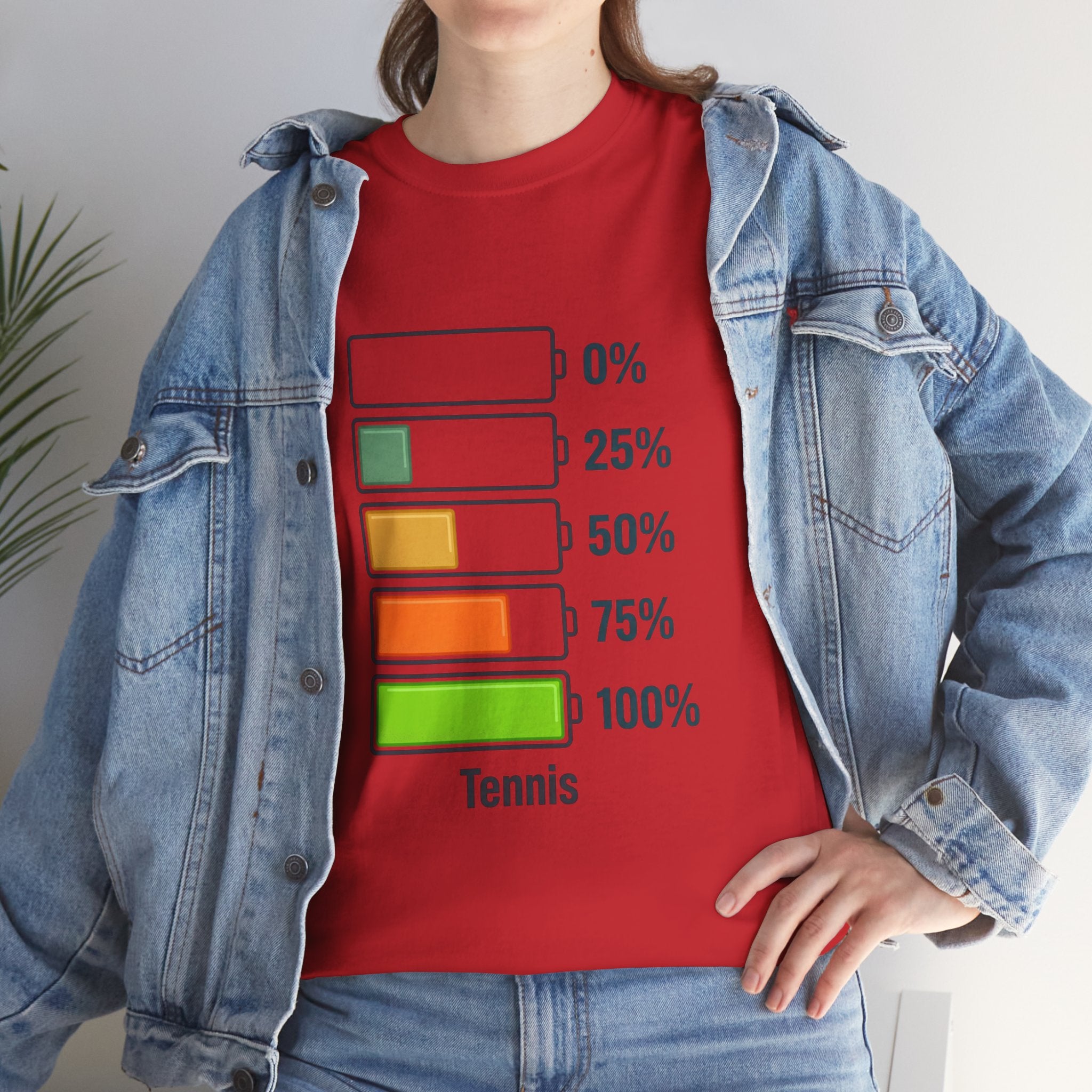 T-Shirt — Tennis Battery Level Graphic Tee (0%-100%)