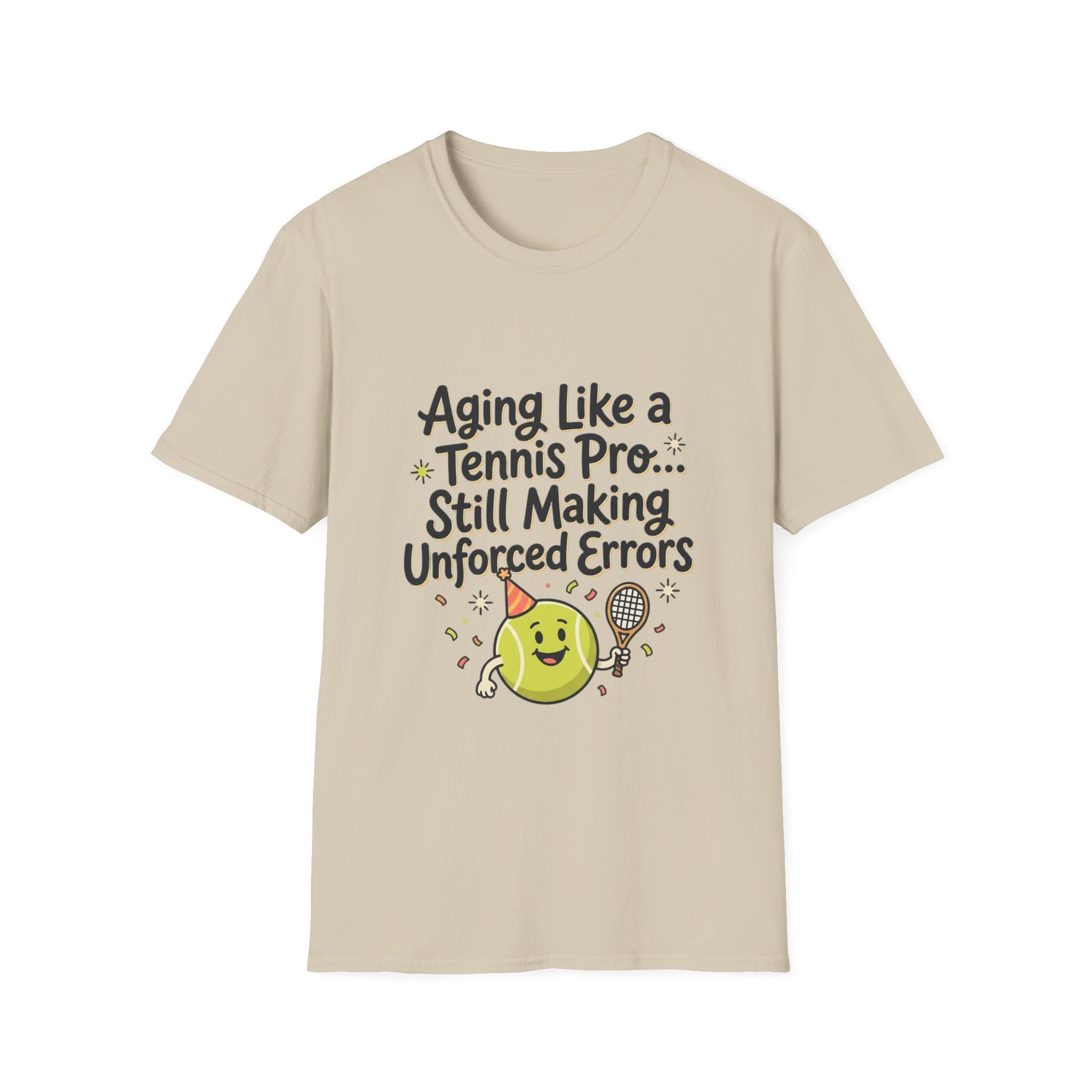 Funny Tennis Retirement T-Shirt — "Aging Like a Tennis Pro... Still Making Unforced Errors"