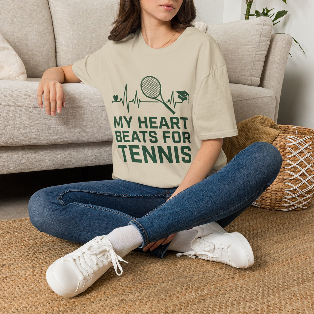 My Heart Beats for Tennis T-Shirt — Heartbeat Racket Design with Graduation Cap