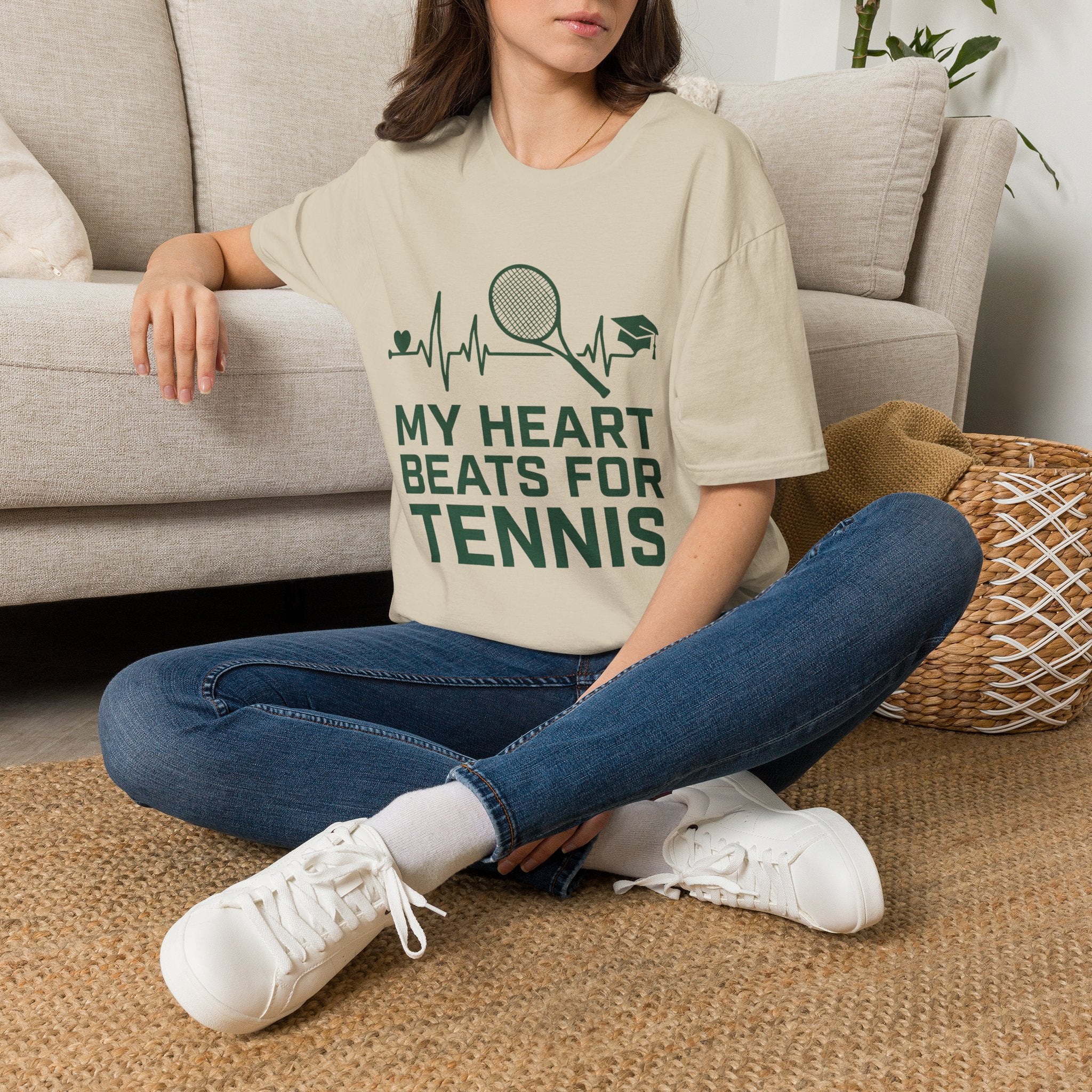 My Heart Beats for Tennis T-Shirt — Heartbeat Racket Design with Graduation Cap