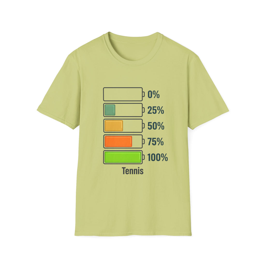 T-Shirt — Tennis Energy Levels Graphic Tee (0%–100% Battery Bars)