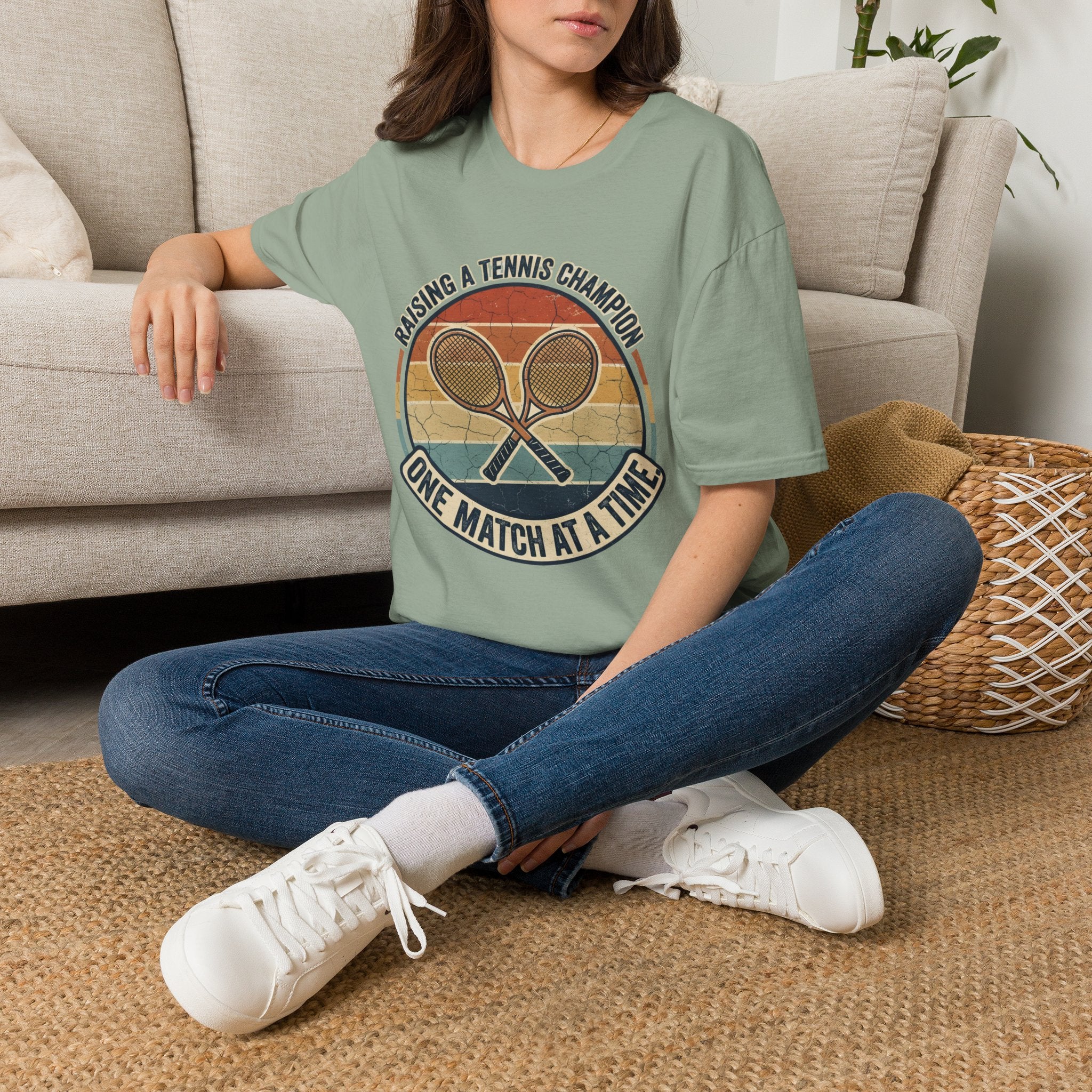 T-Shirt — Raising a Tennis Champion Vintage Graphic (“One Match at a Time”)