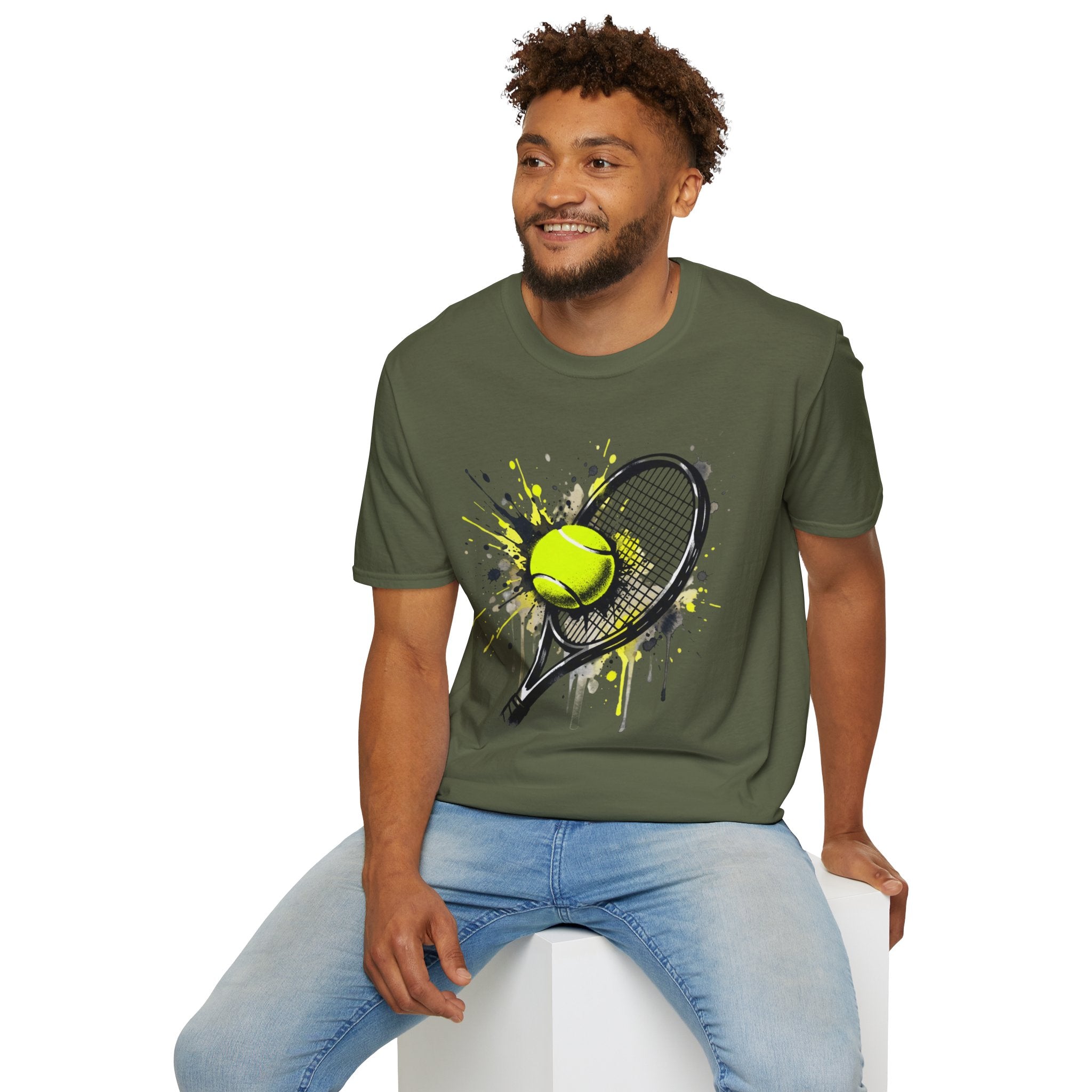 T-Shirt — Splash Tennis Racket & Ball Graphic Tee