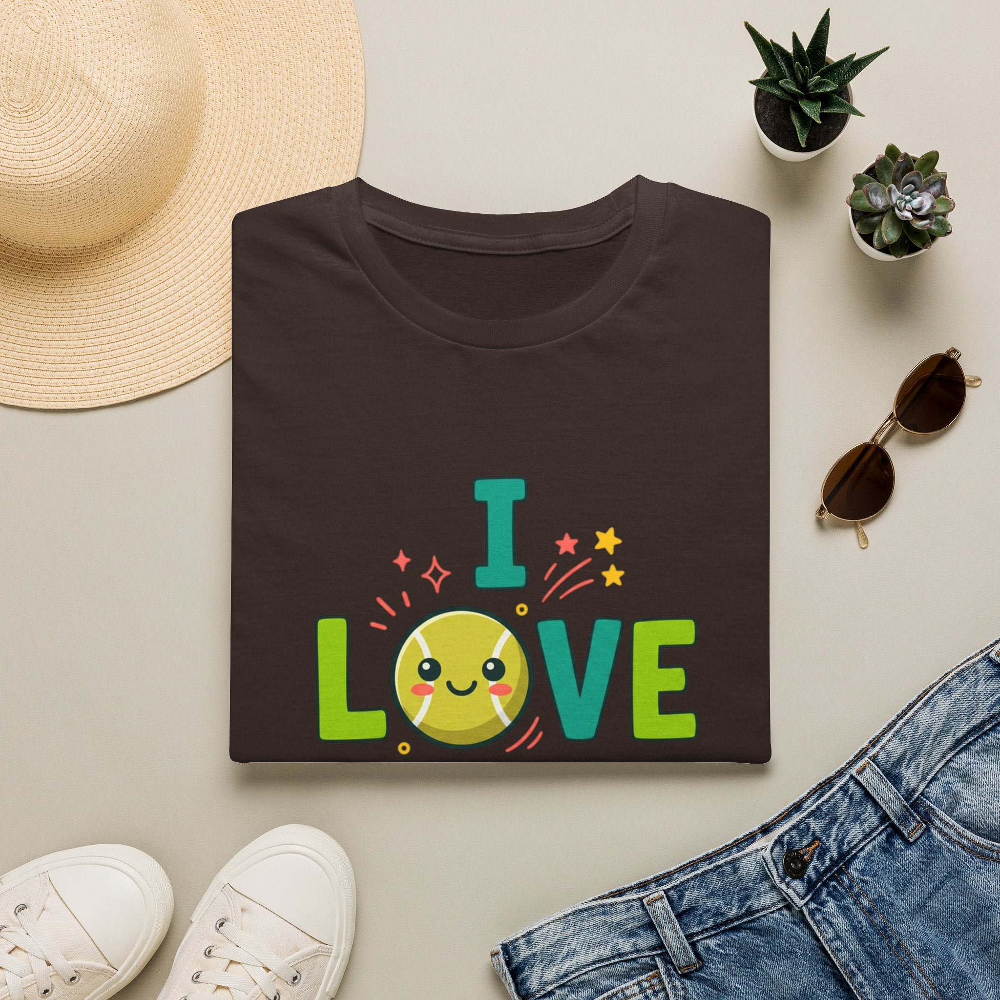 I Love Tennis T-Shirt — Cute Smiley Tennis Ball Tee for Players & Fans