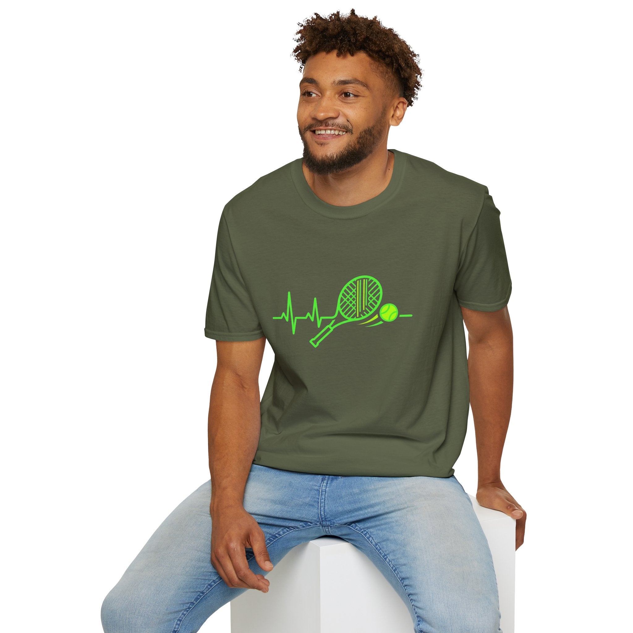 Tennis Racket Heartbeat T-Shirt — Neon Green Tennis Lover Tee