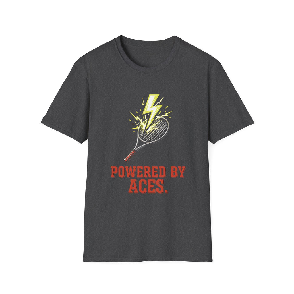 Tennis T-Shirt — "Powered By Aces" Lightning Racket Tee