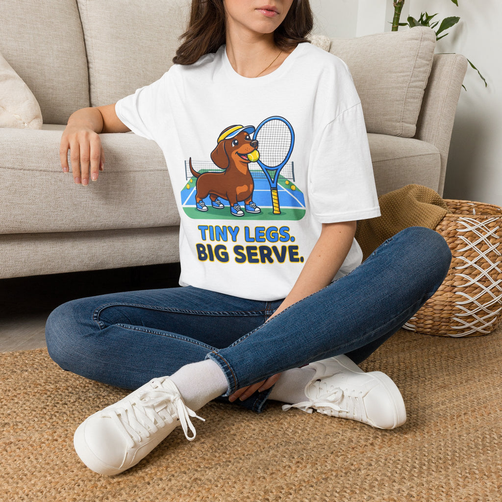 Dachshund Tennis T‑Shirt — "Tiny Legs, Big Serve" Cute Dog Tennis Tee
