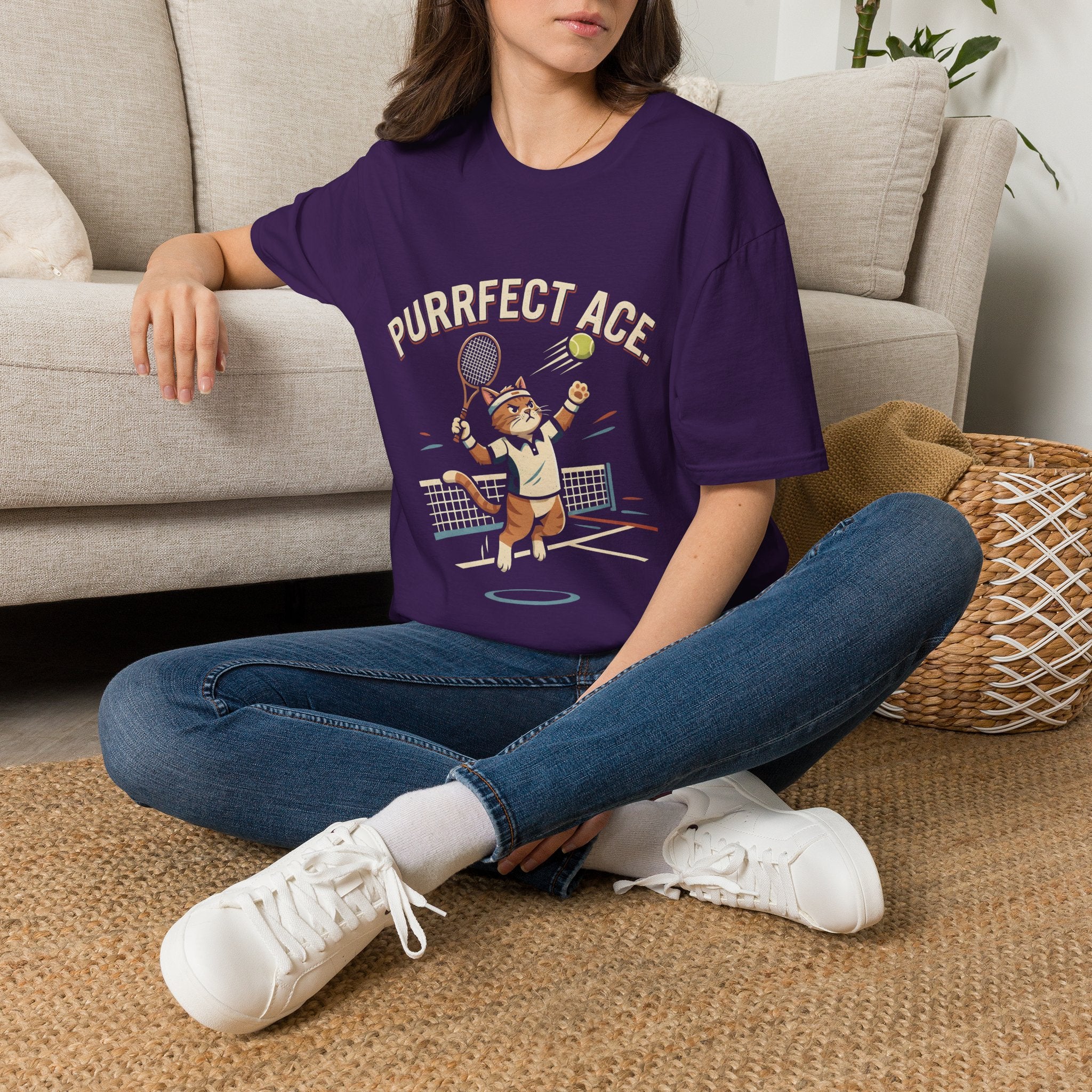 Purrfect Ace Tennis T‑Shirt — Cute Cat Tennis Player Graphic Tee