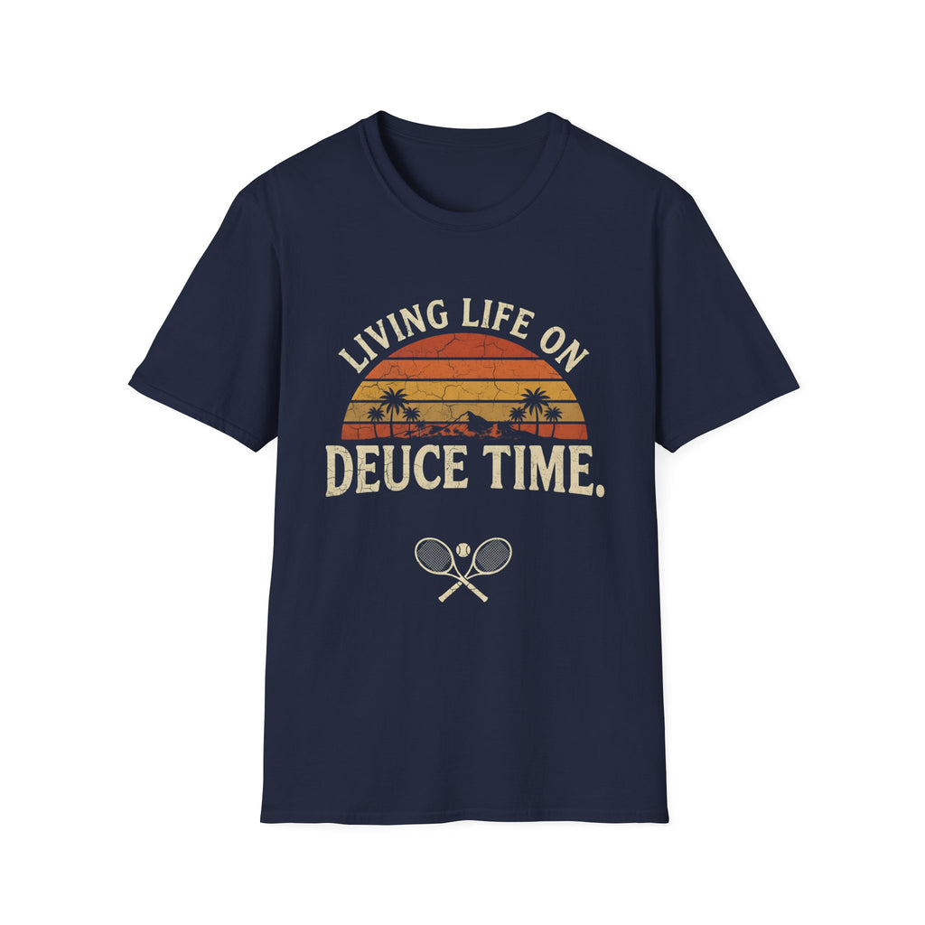 T-Shirt — "Living Life on Deuce Time" Vintage Tennis Sunset Tee