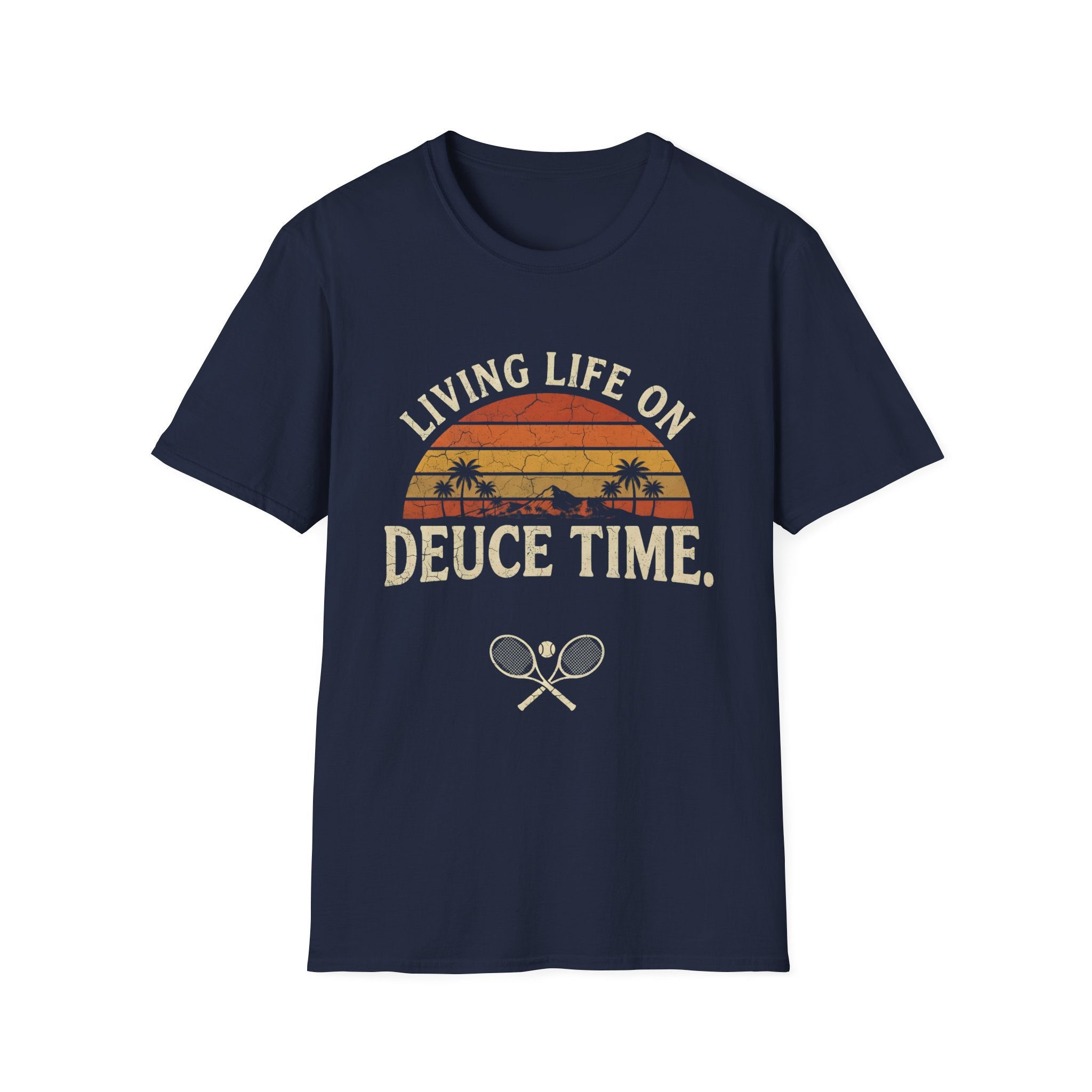 T-Shirt — "Living Life on Deuce Time" Vintage Tennis Sunset Tee