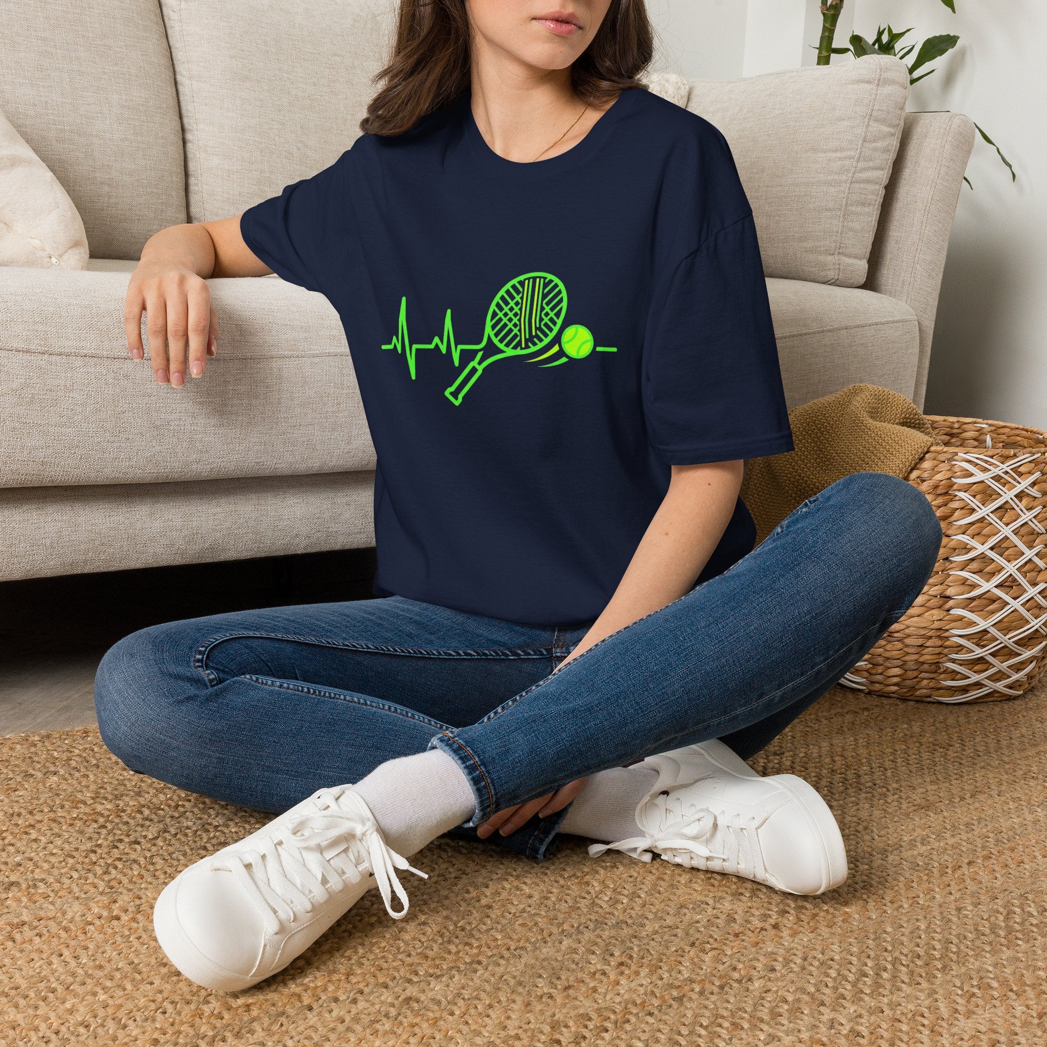 Tennis Racket Heartbeat T-Shirt — Neon Green Tennis Lover Tee
