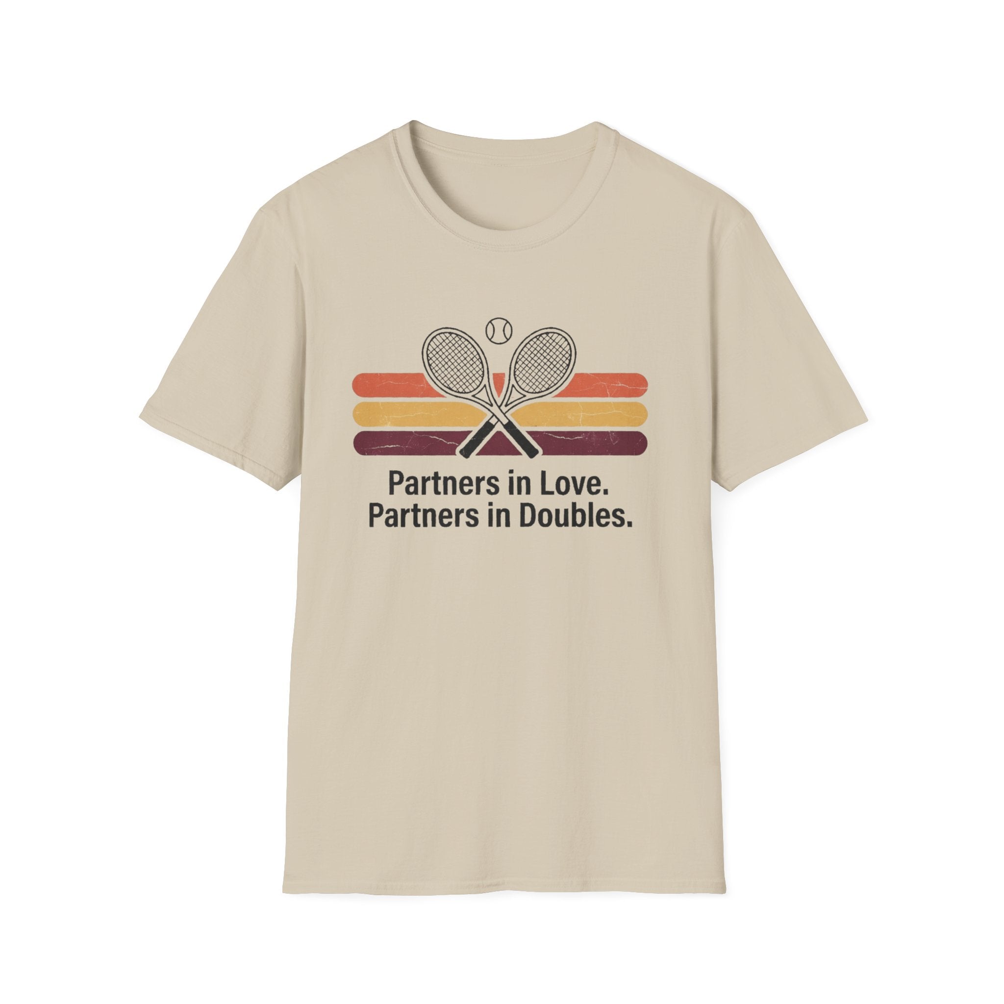 Partners in Love Tennis T-shirt — Retro Crossed Rackets Graphic