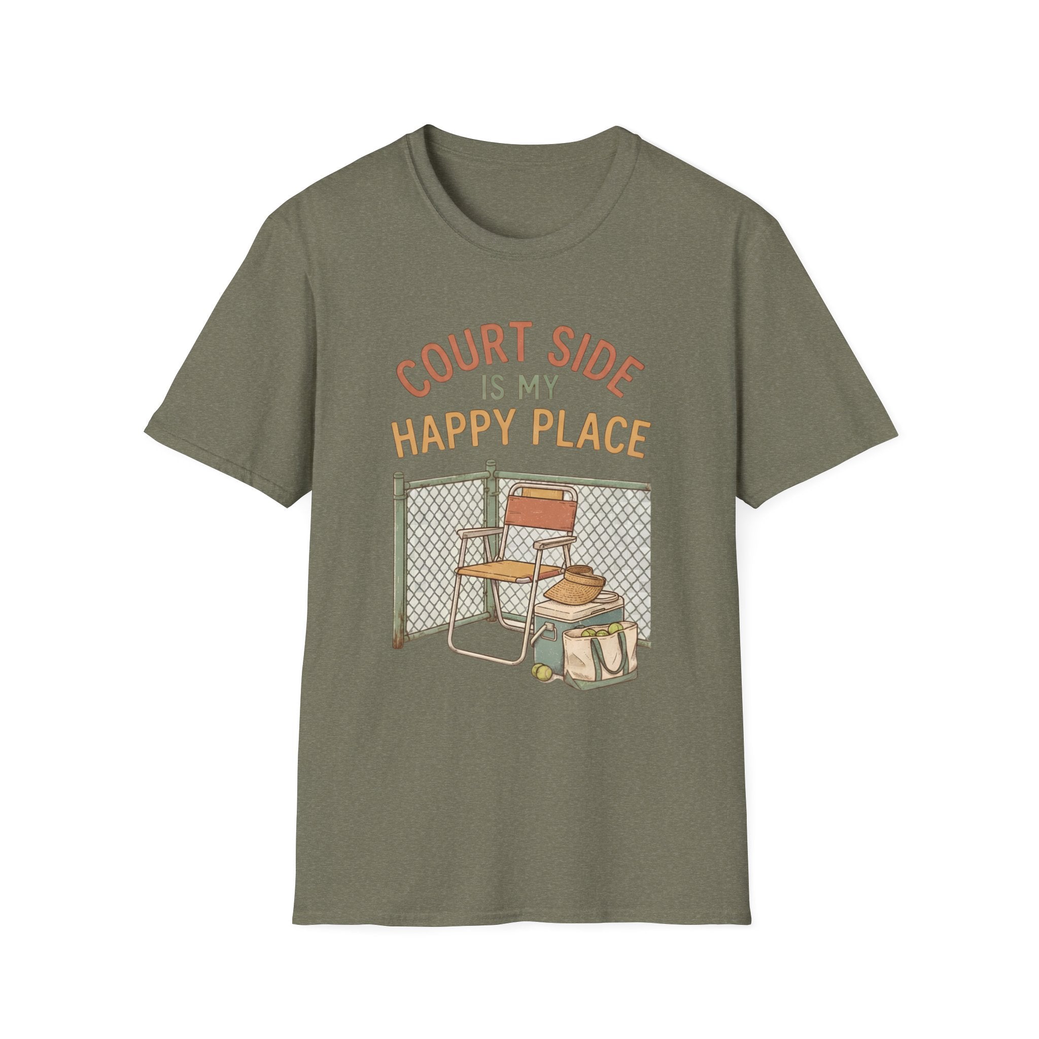 T-Shirt — "Court Side Is My Happy Place" Tennis Crew Tee